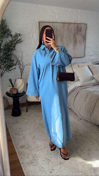 Chemise ultra longue sans fentes en jean | Denim clair