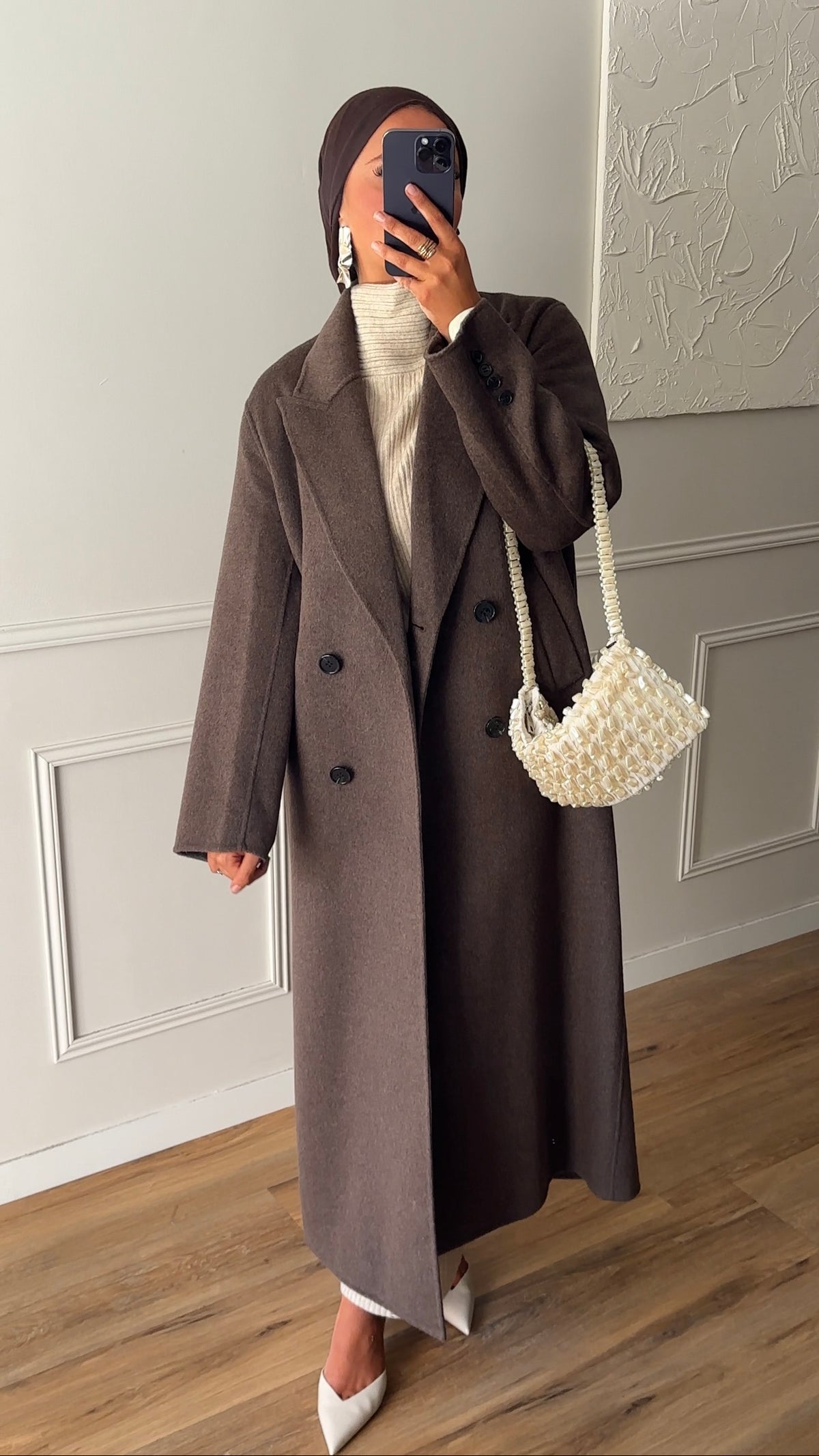 [GAMME LUXE] Manteau ultra long en laine véritable fait main | Dark mocha