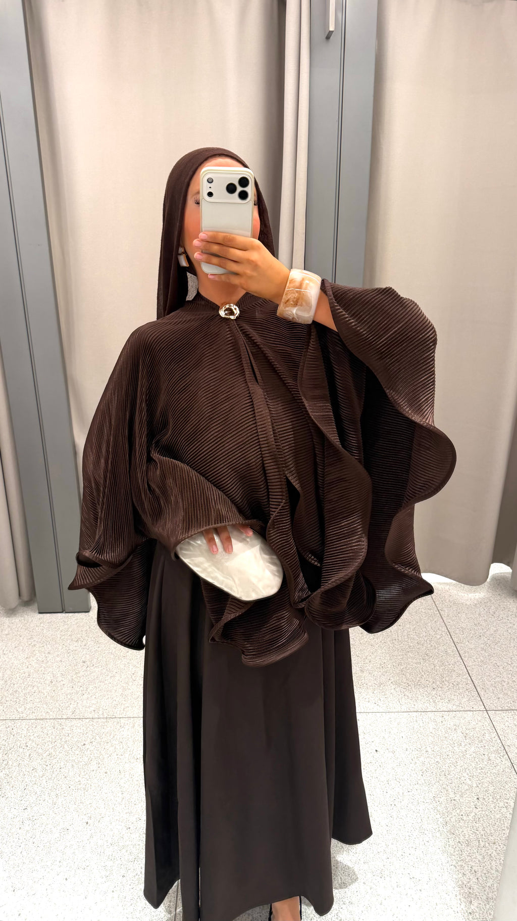 Robe ultra longue à manches courtes | Marron