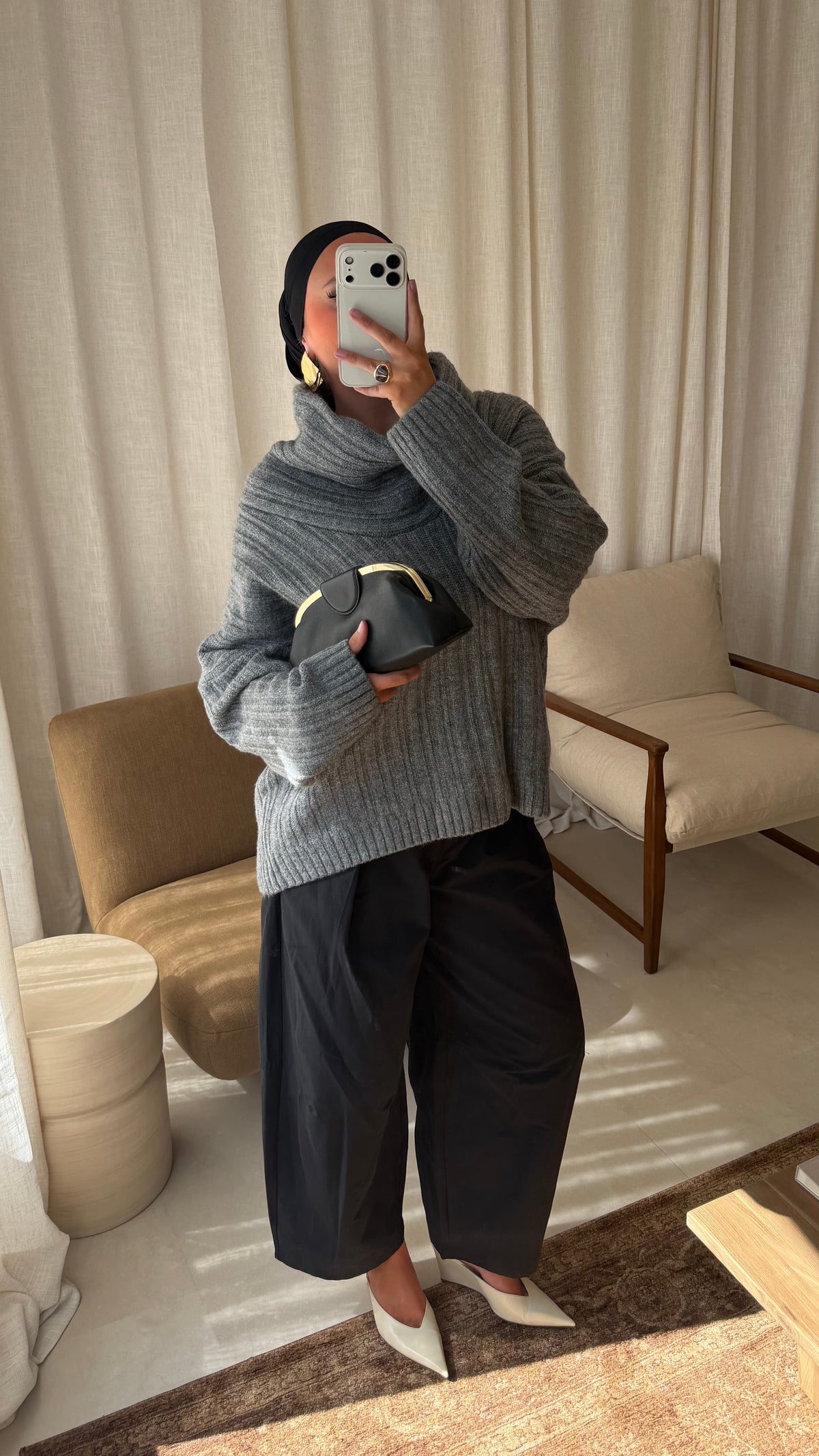 Pull à col montant en laine | Gris