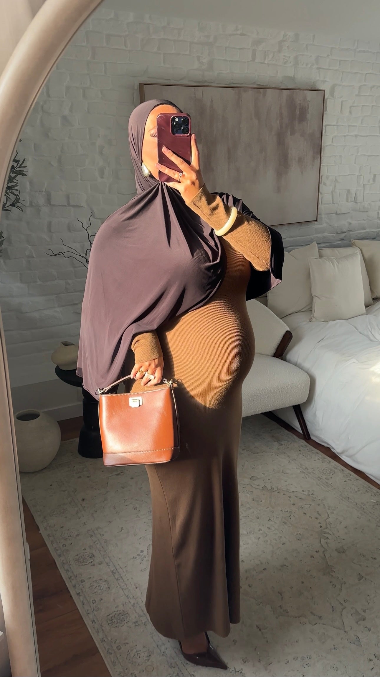 Robe pull ultra longue côtelée en maille épaisse | Camel
