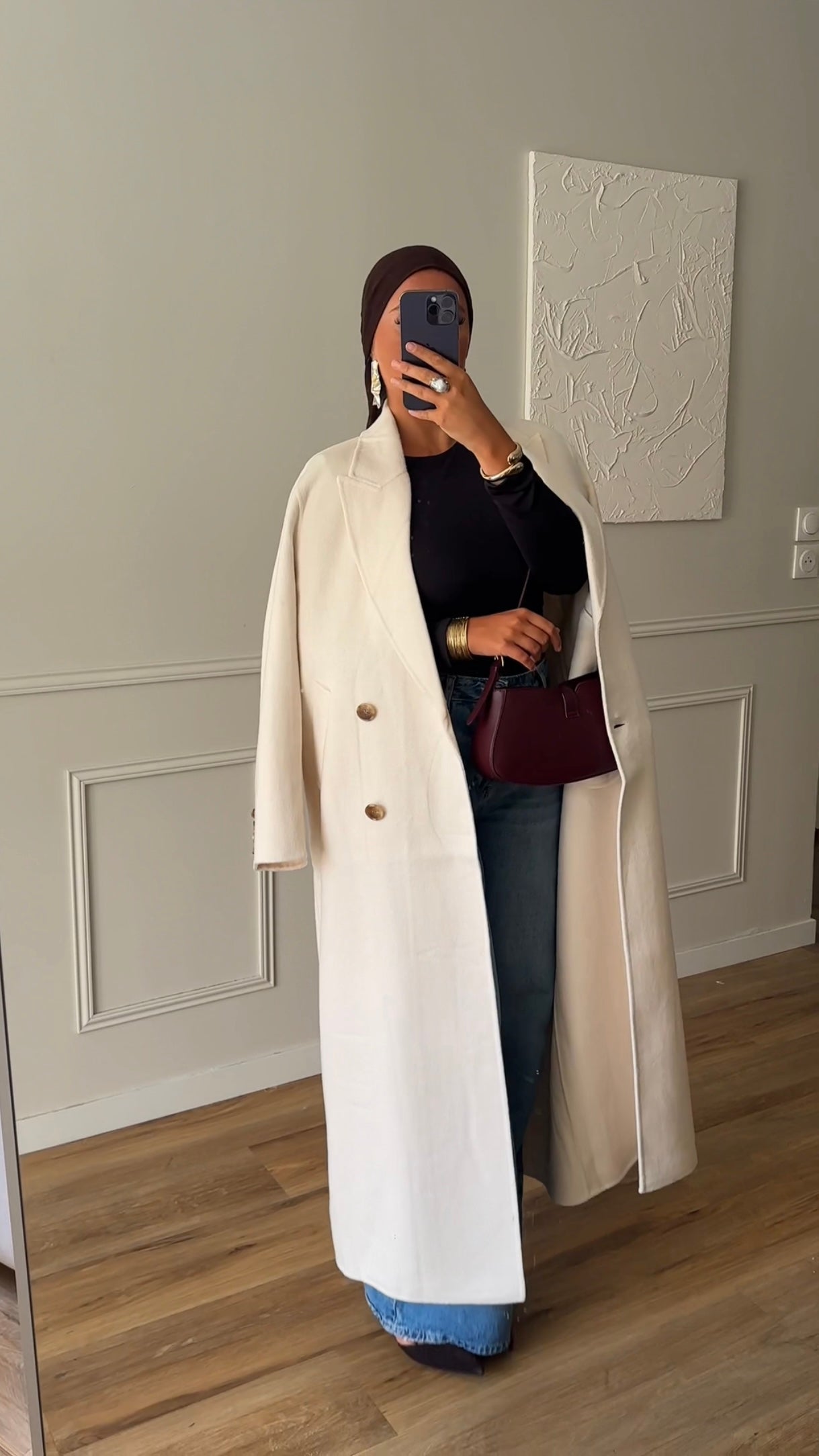 [GAMME PREMIUM] Manteau ultra long fait main en laine véritable | Écru