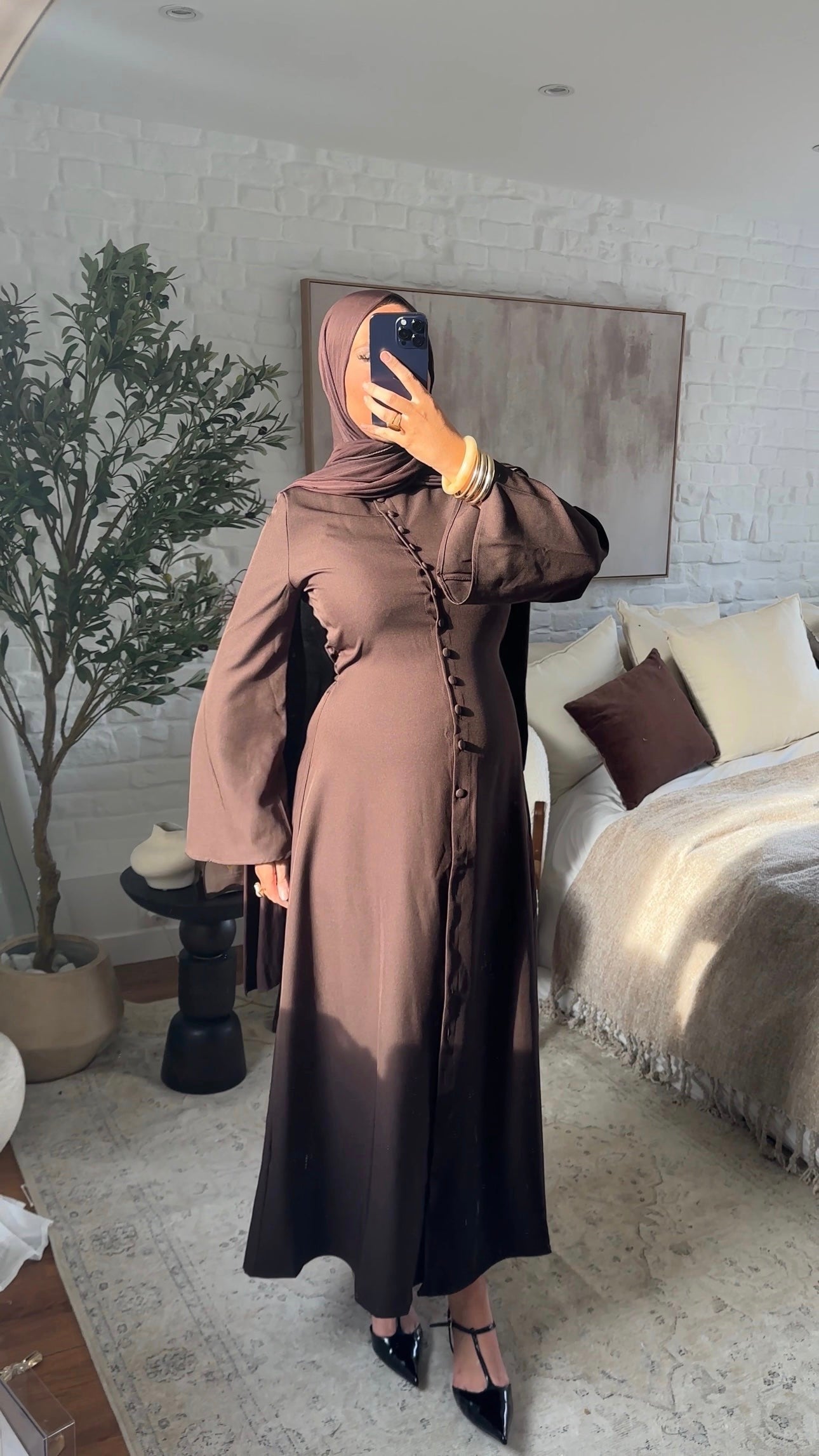 [GAMME PREMIUM] Robe longue à boutons | Marron