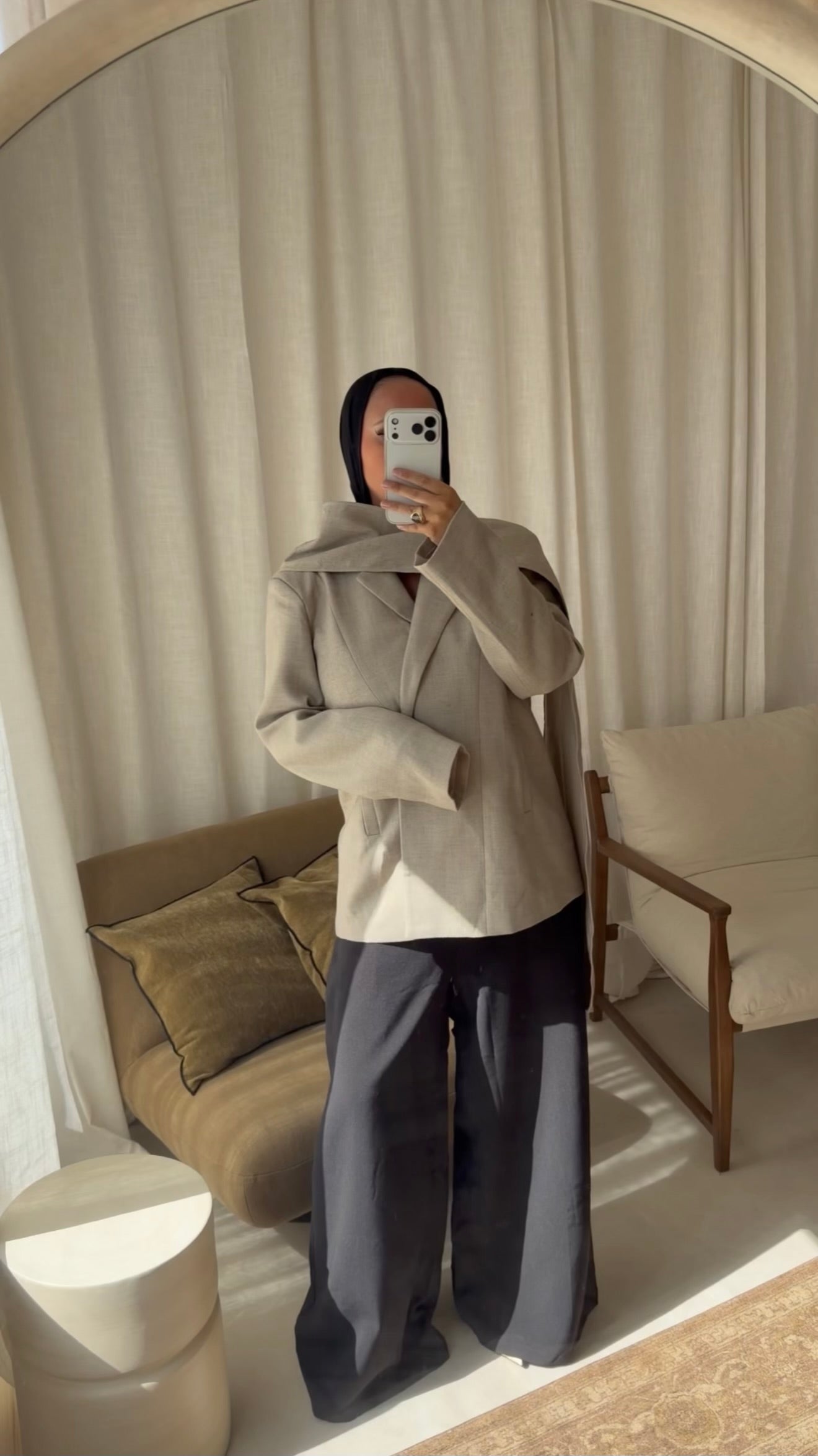 Blazer à écharpe intégrée | Beige
