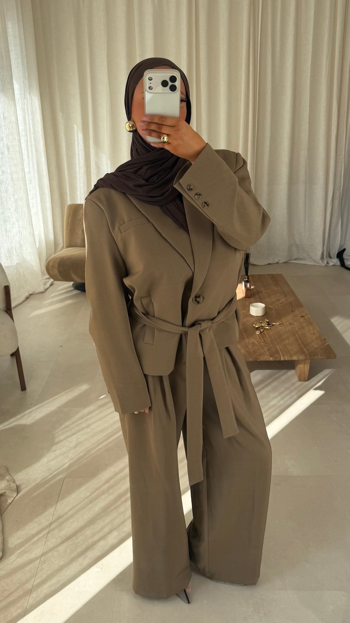 [GAMME PREMIUM] Blazer mi long à ceinture VENETA | Camel