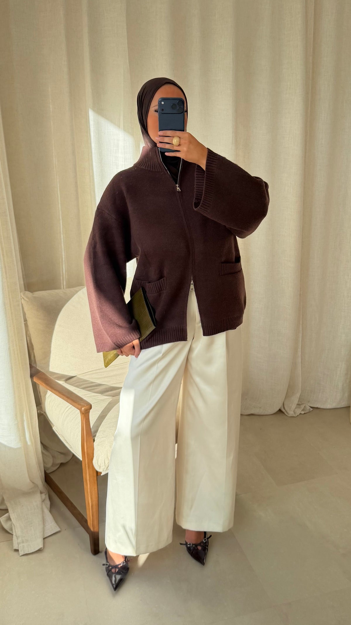 [GAMME PREMIUM] Pull doux et chaud à zip ALARIA | Marron