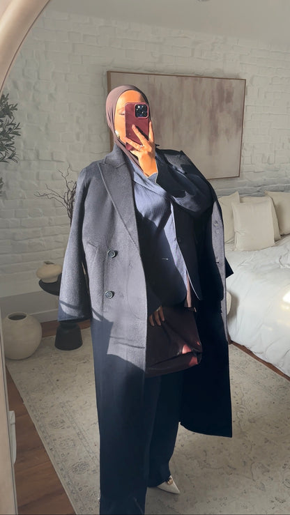 Set blazer oversize rayé et pantalon ultra long rayé oversize droit | Bleu marine