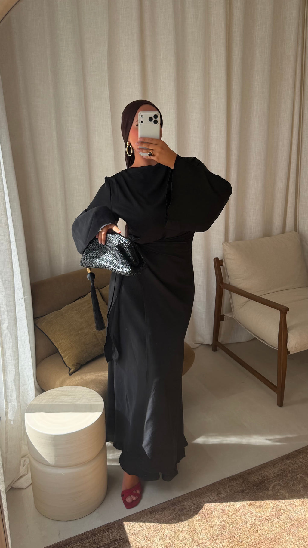 Robe ultra longue satinée | Noir