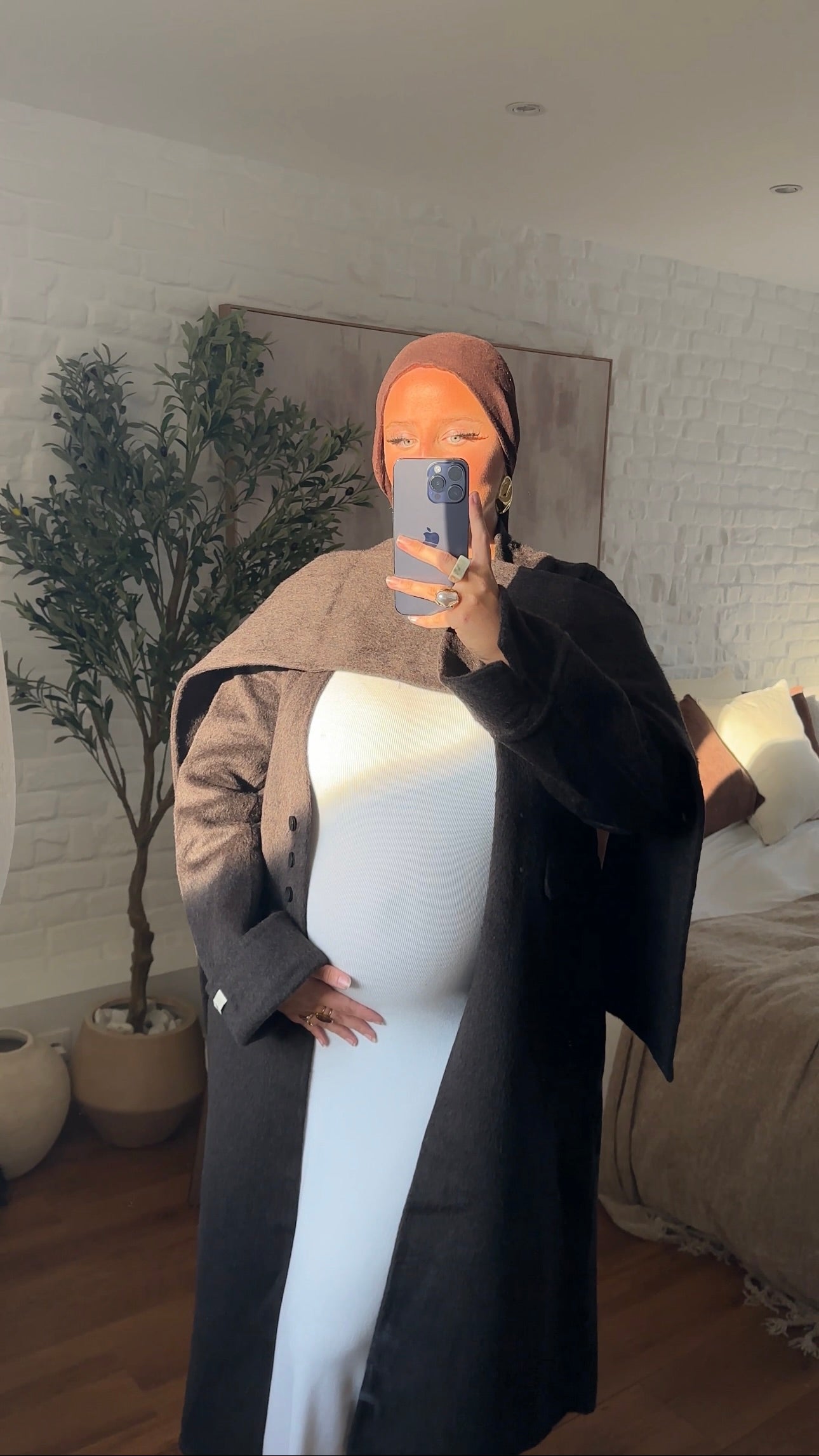 [GAMME LUXE] Manteau long en laine véritable ultra chaud à cape | Marron