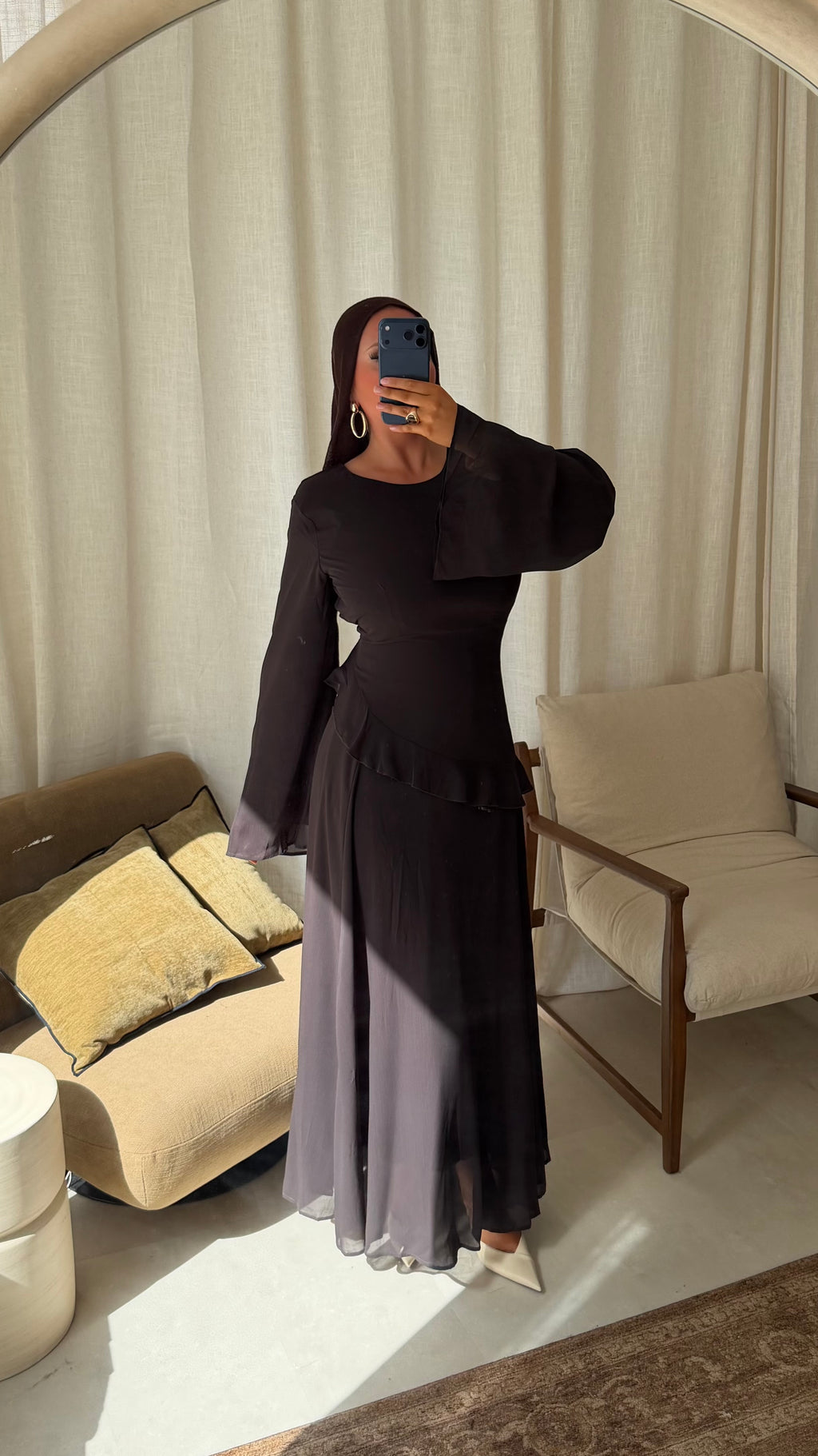 Robe ultra longue fluide doublée avec lacets à l'arrière | marron