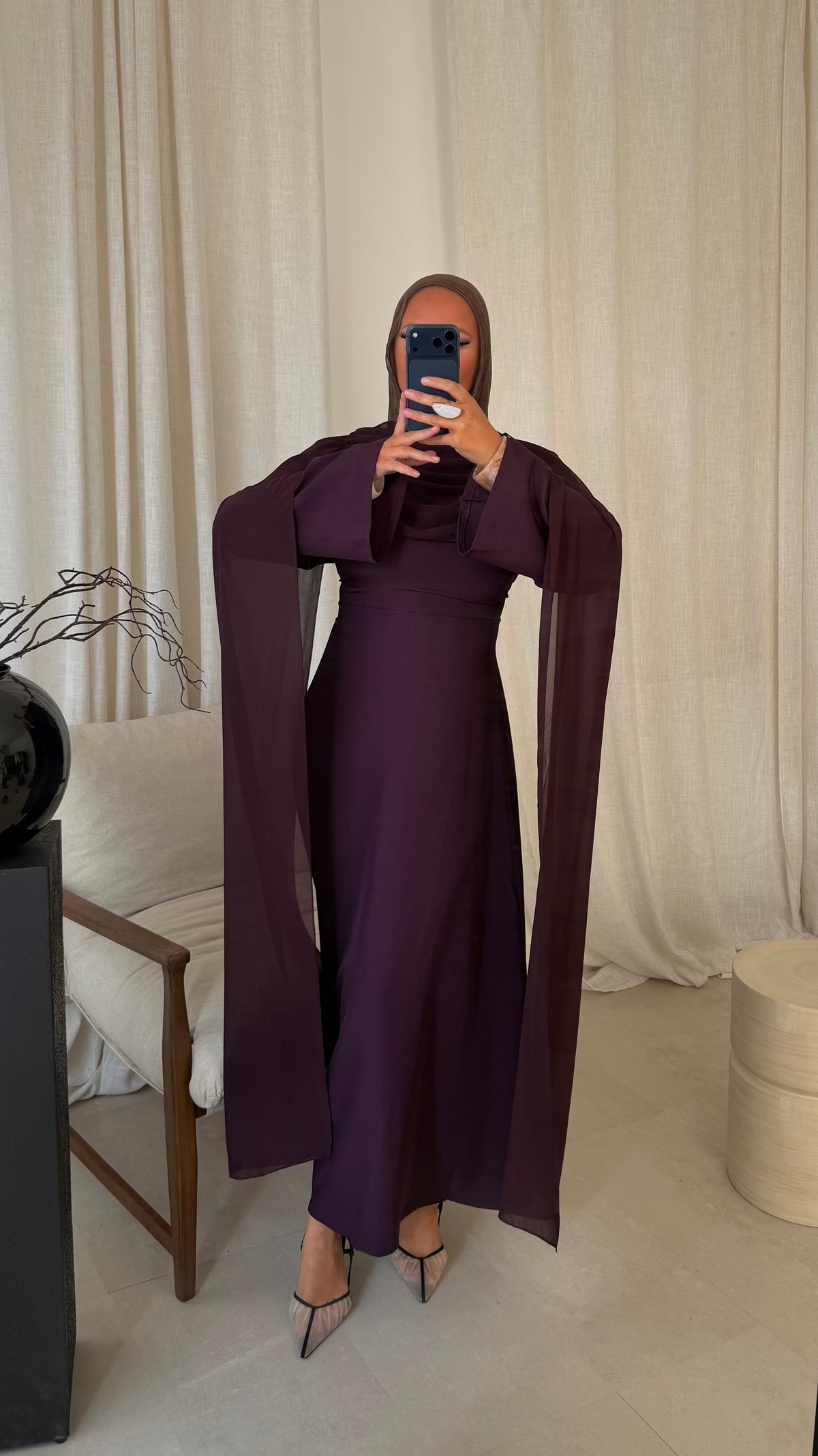 Robe ultra longue à cape | Bordeaux