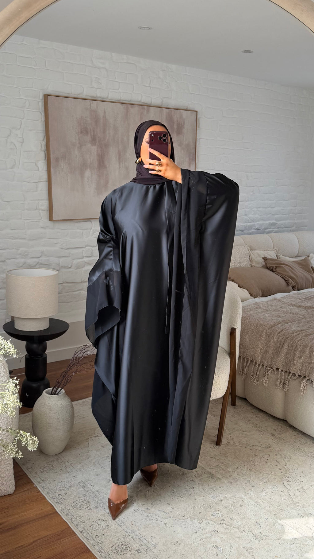 Robe abaya satinée | Noir