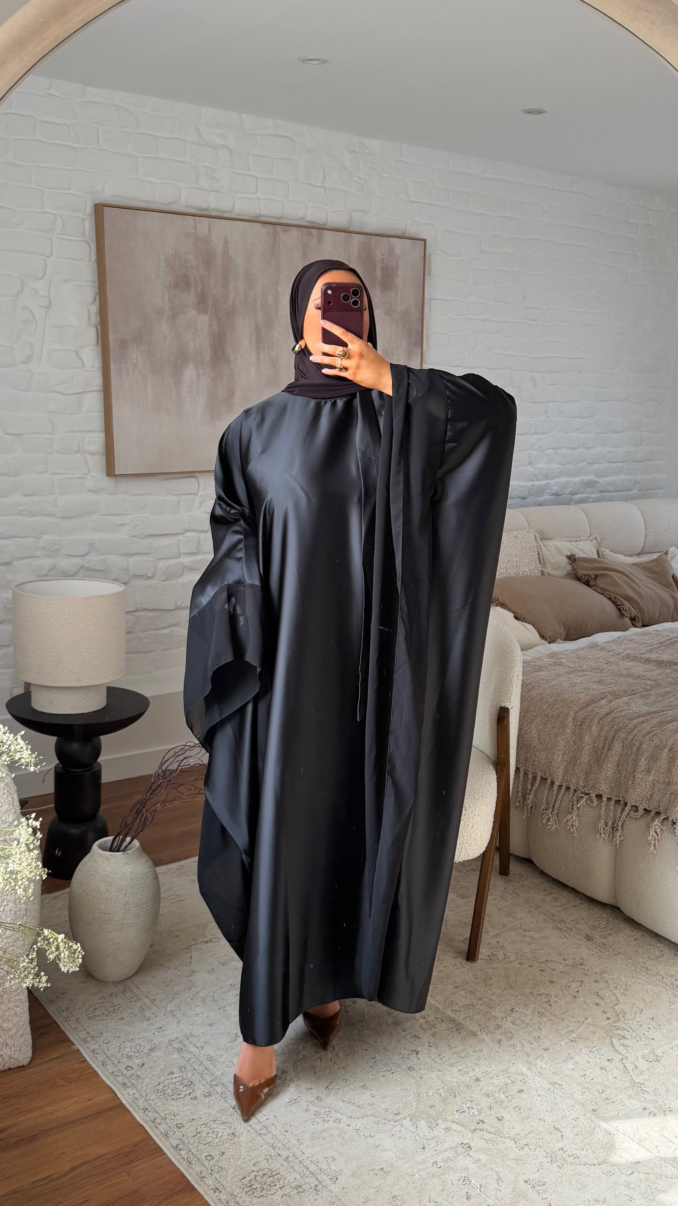 Robe abaya satinée | Noir