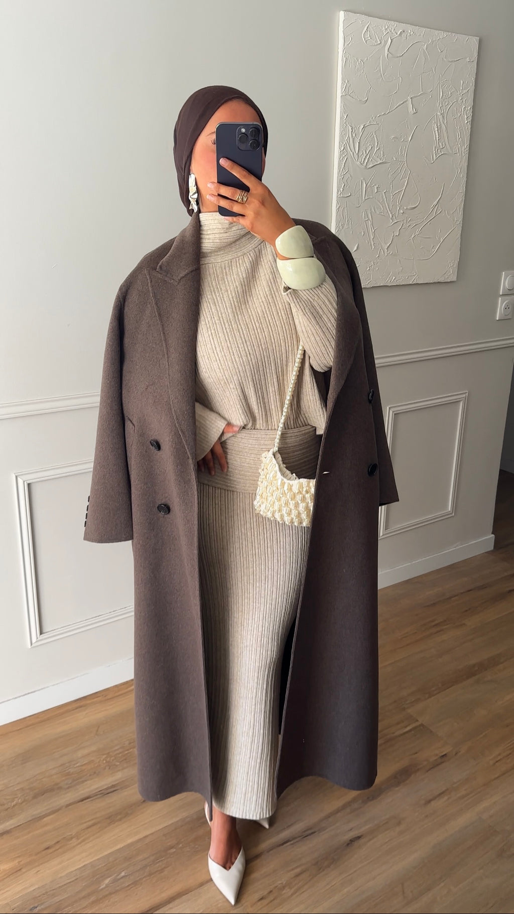 [GAMME LUXE] Manteau ultra long en laine véritable fait main | Dark mocha