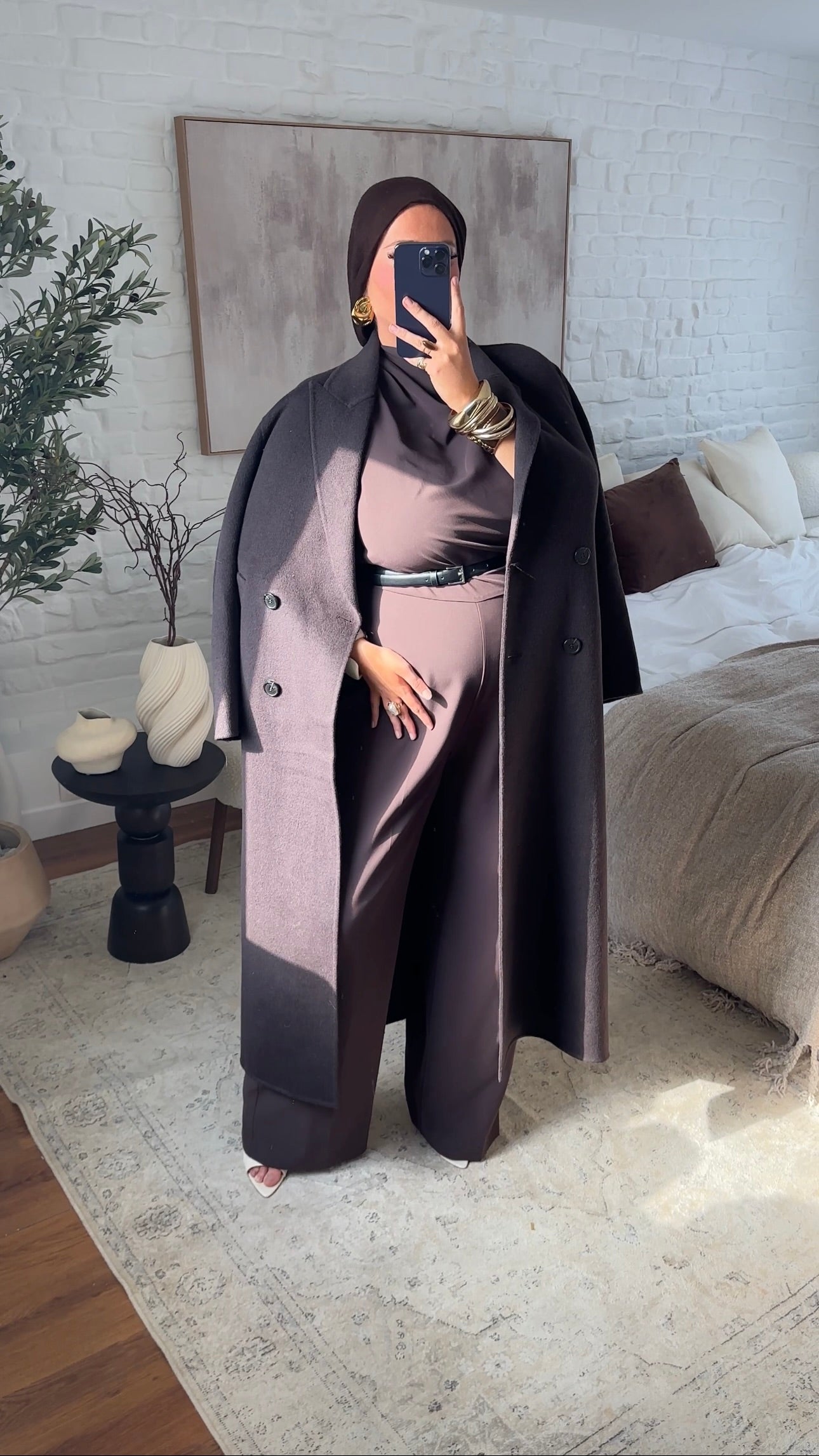 [GAMME PREMIUM] Manteau ultra long en laine véritable | Marron dark chocolat