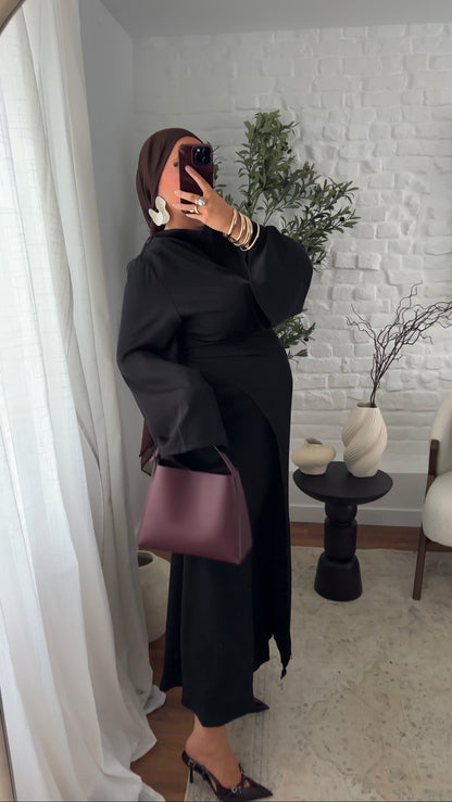 Robe longue satinée à nouer | Noir