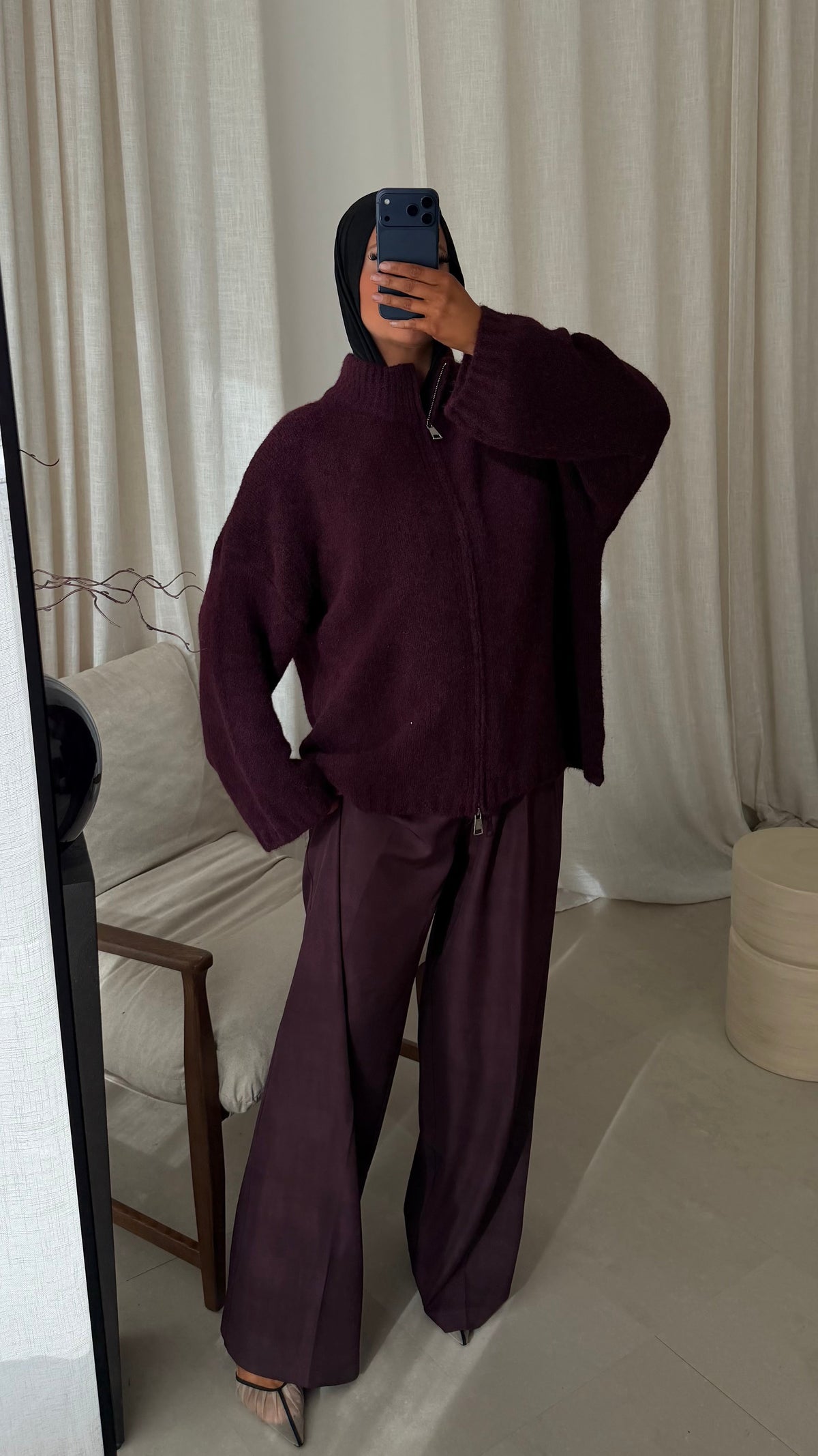 Pull long ultra doux à zip NIREL | Bordeaux | Pré-commande