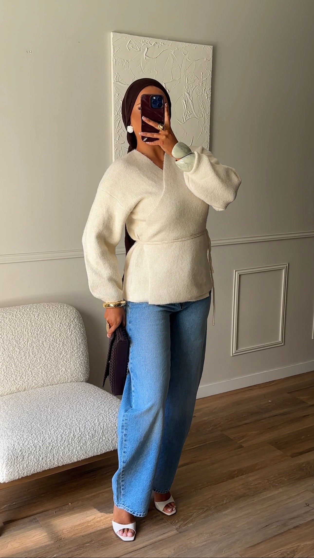 Gilet en maille mi long | Beige