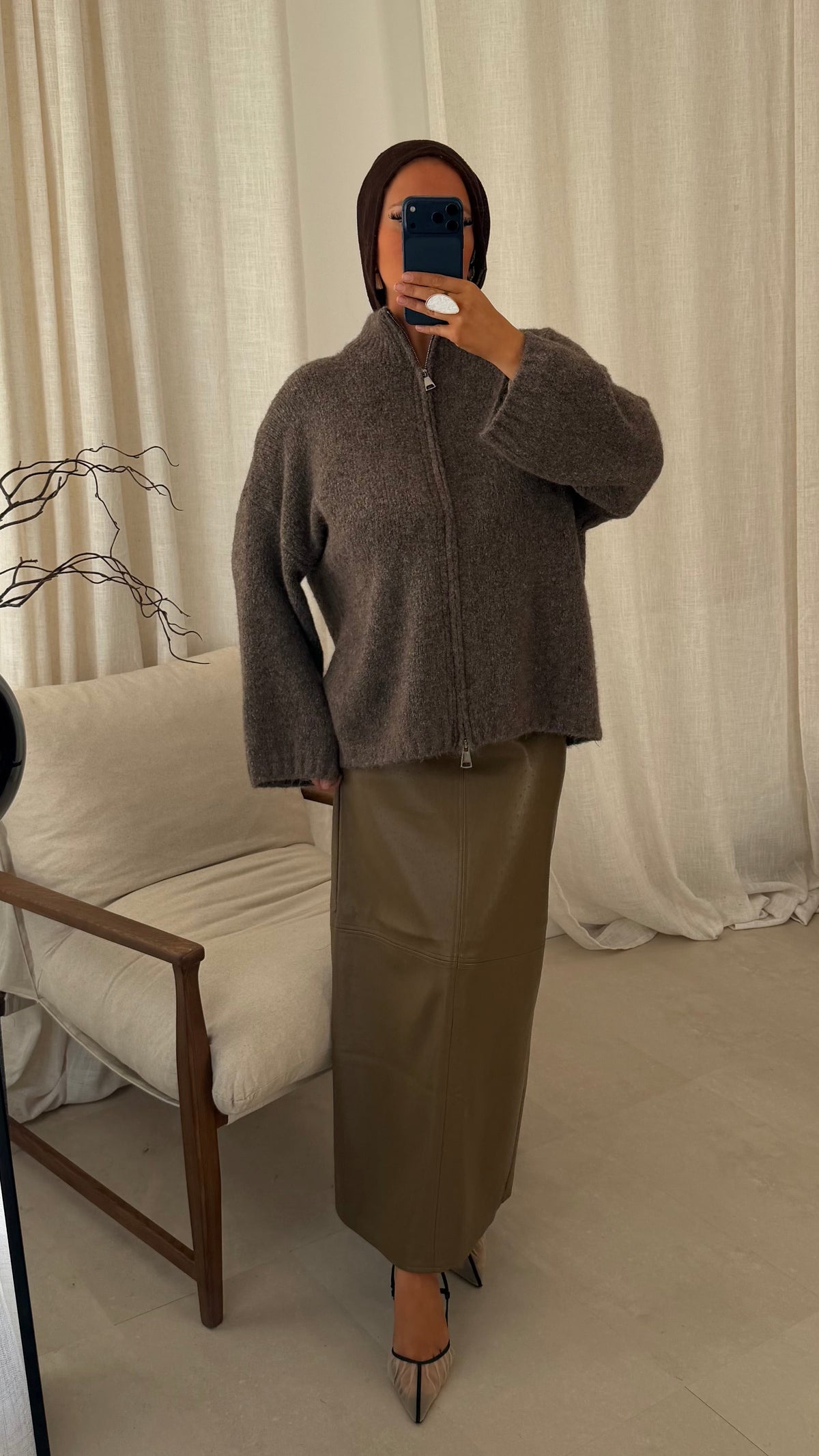 Pull long ultra doux à zip NIREL | Taupe