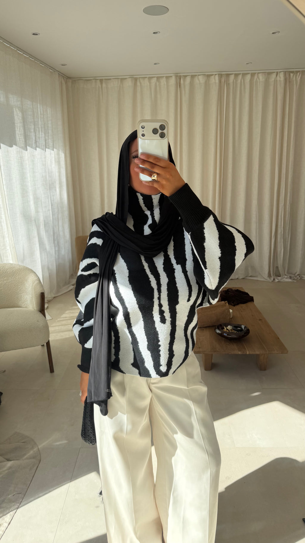 Pull ultra large zébré AZIA | Noir et blanc
