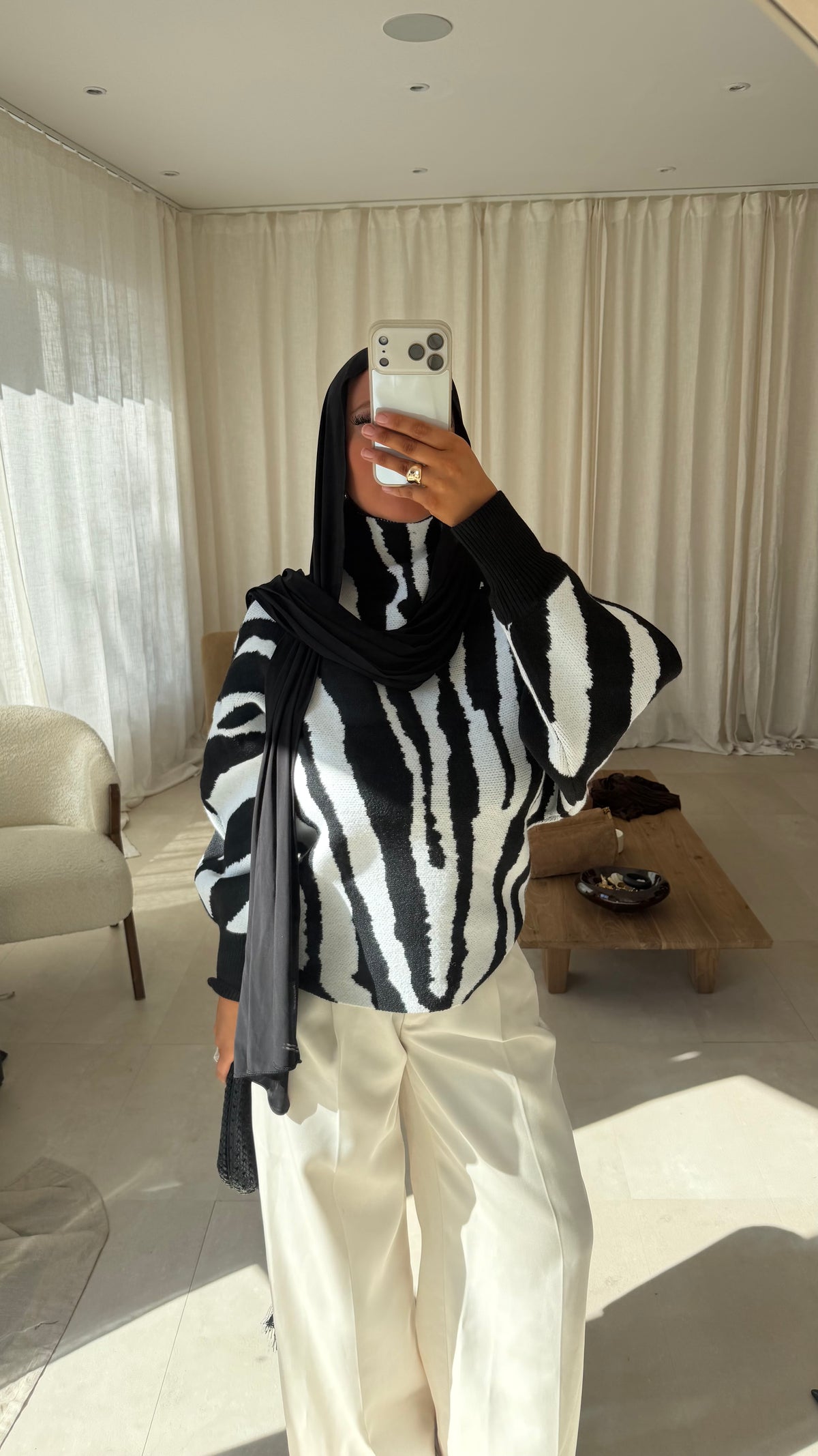 Pull ultra large zébré AZIA | Noir et blanc