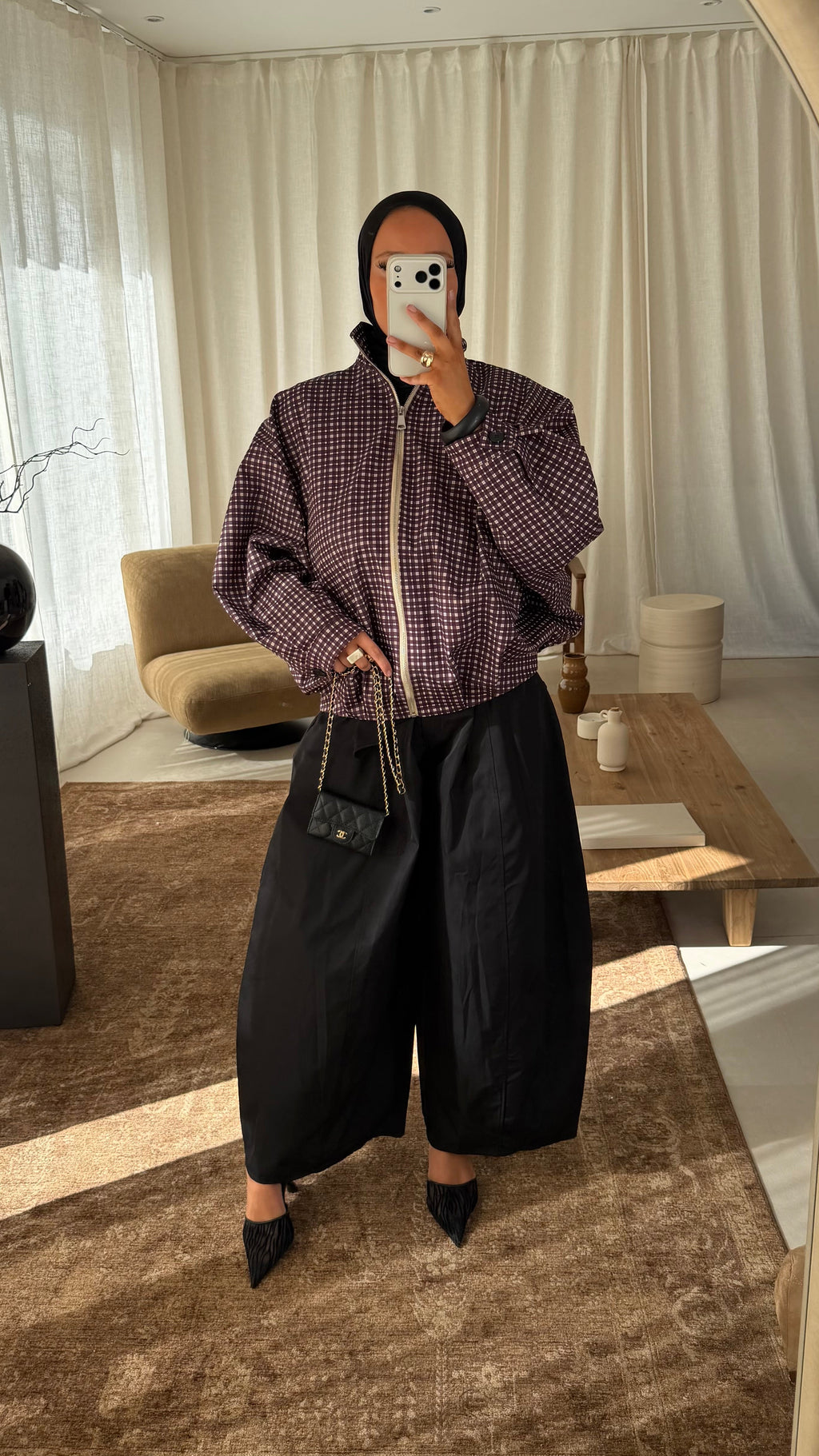 Veste bomber à carreaux | Prune