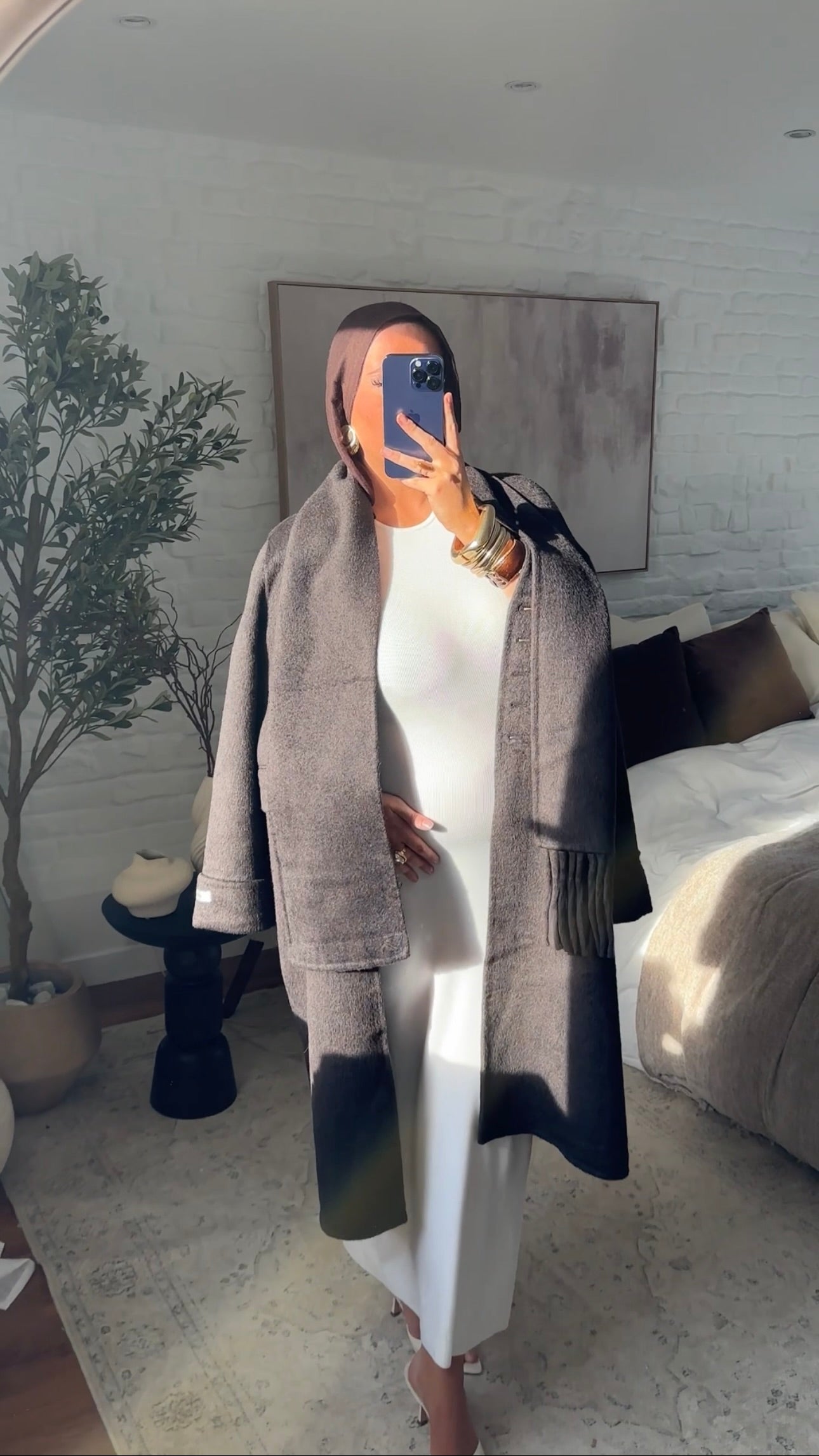 [GAMME LUXE] Manteau long en laine véritable ultra chaud à cape | Marron