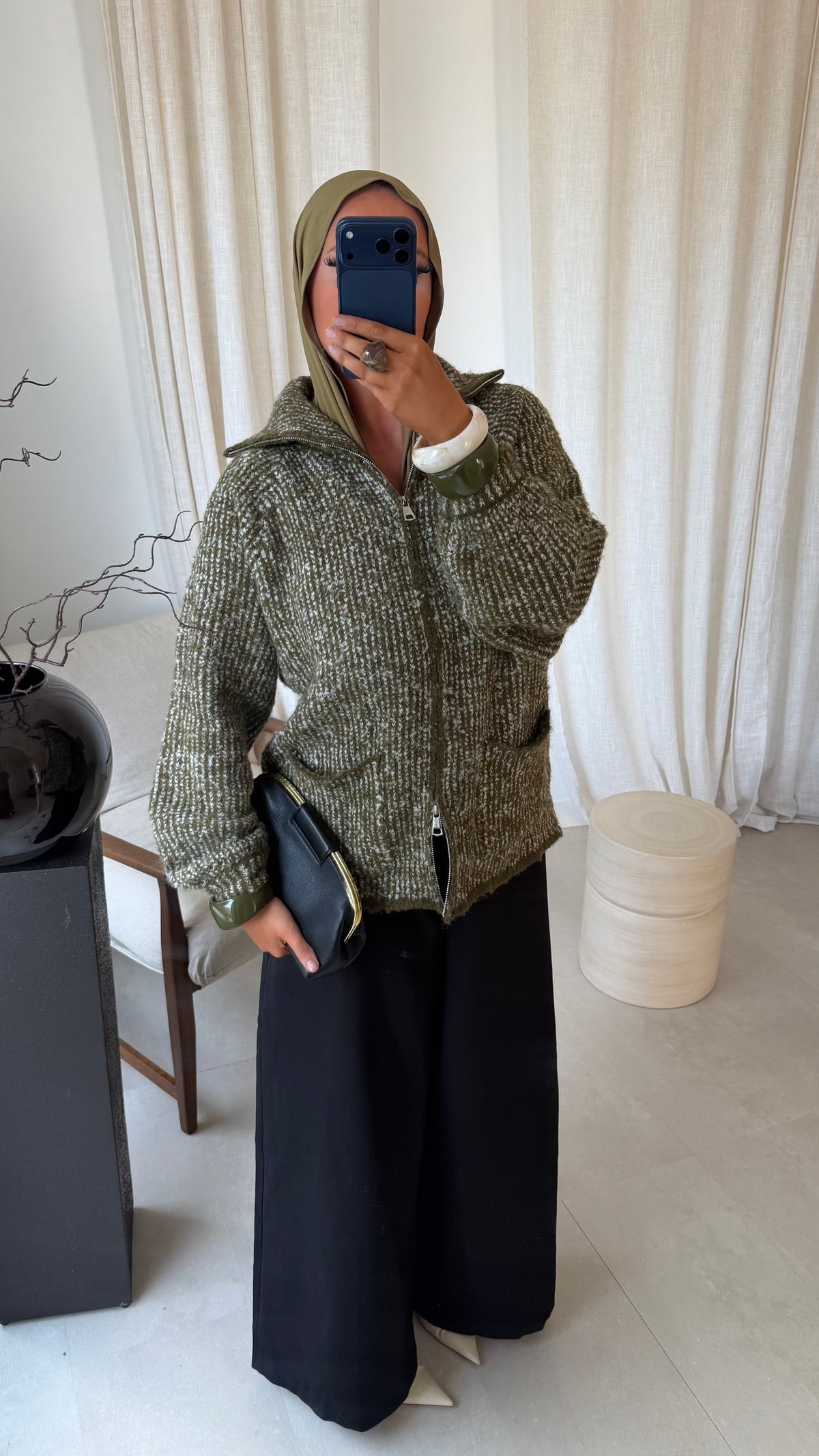 [GAMME PREMIUM] Veste mi longue en maille oversize ILYA | Vert