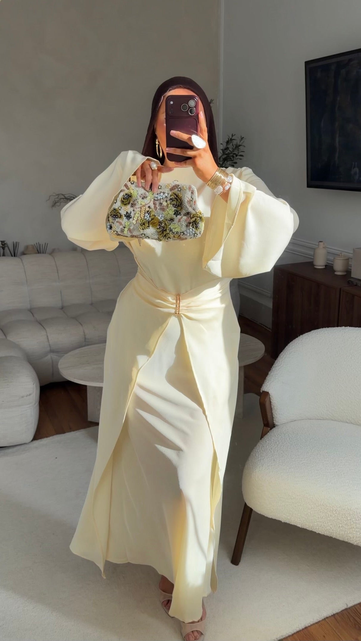 Robe ultra longue à nouer à l'arrière | Jaune
