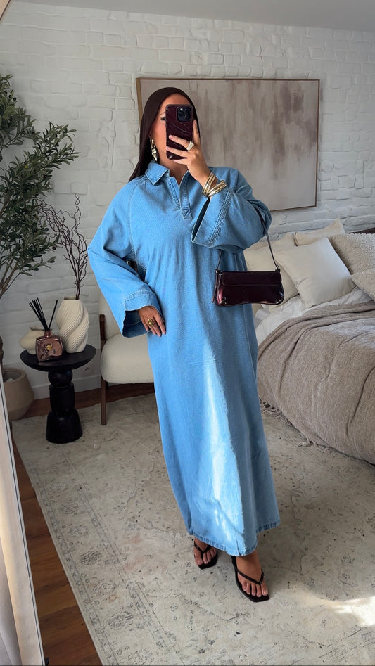 Chemise ultra longue sans fentes en jean | Denim clair