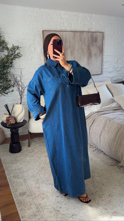 Chemise ultra longue sans fentes en jean brut à fermeture | Denim brut