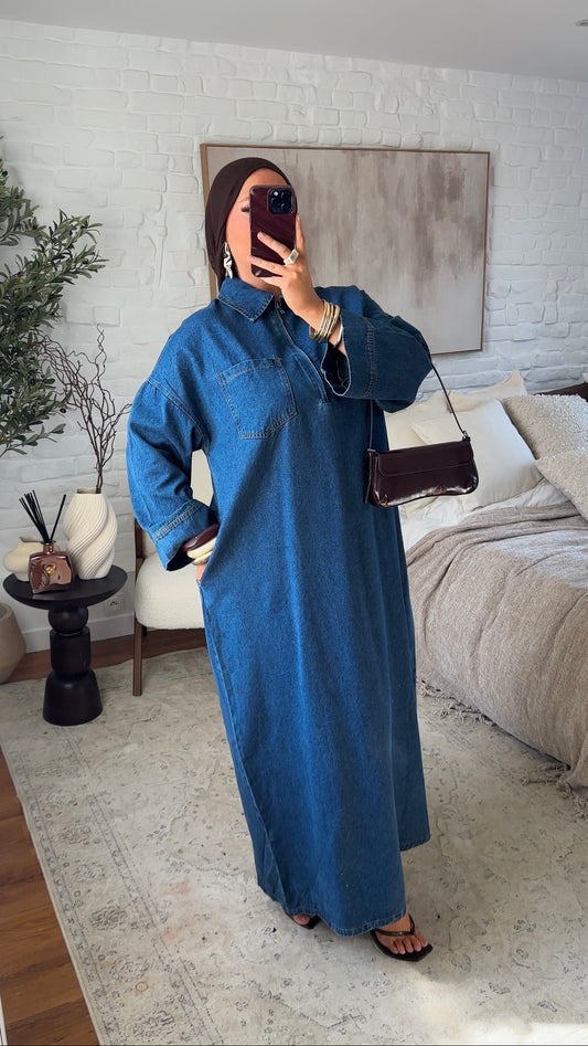 Chemise ultra longue sans fentes en jean brut à fermeture | Denim brut
