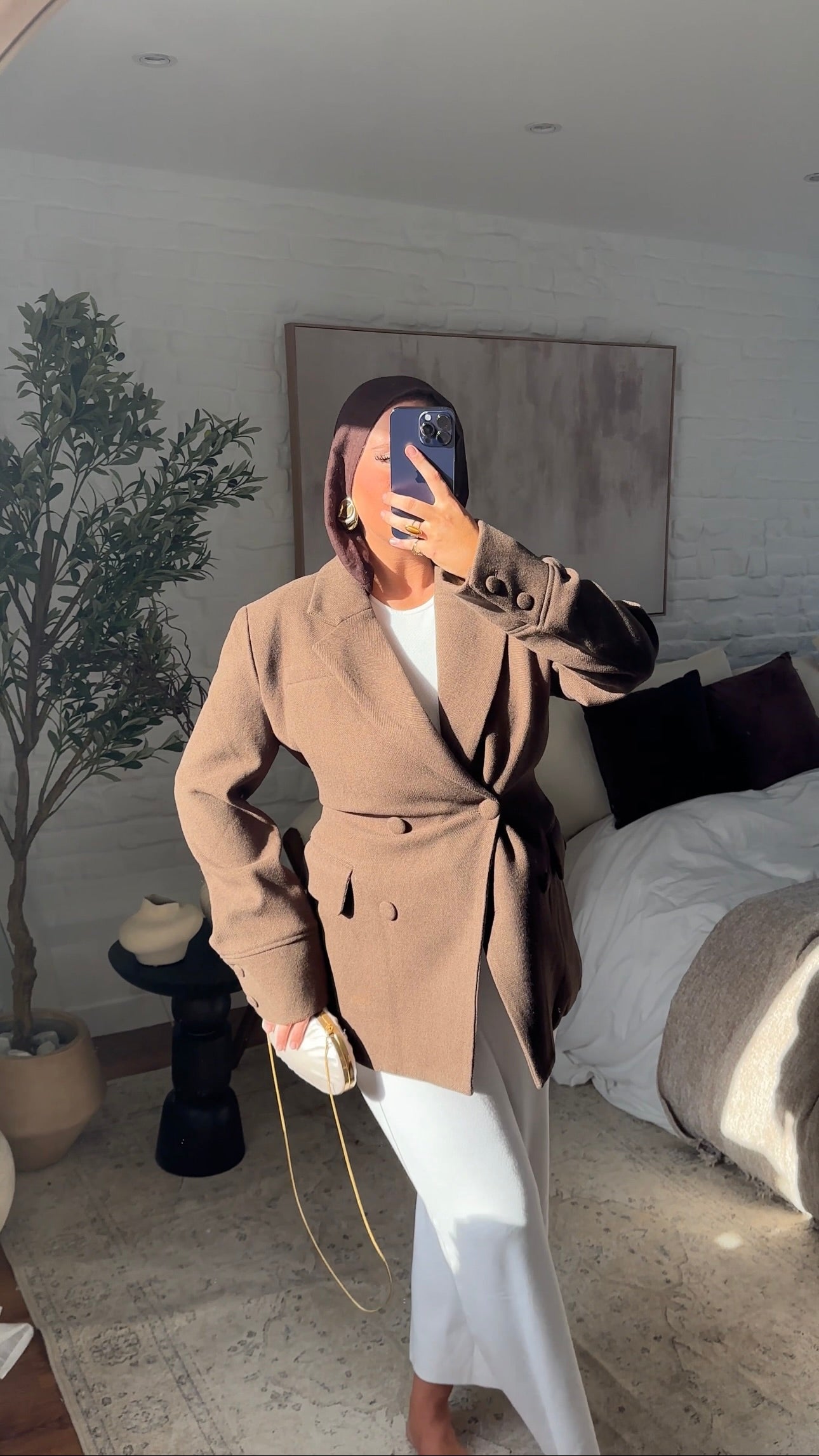[GAMME LUXE] Veste/manteau cintré en laine véritable | Marron