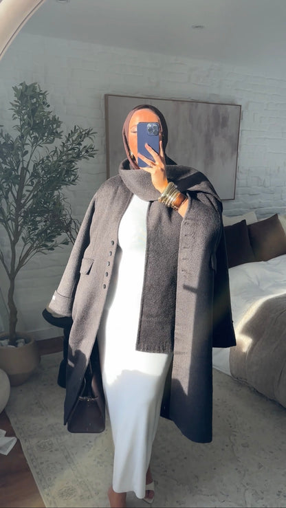 [GAMME LUXE] Manteau long en laine véritable ultra chaud à cape | Marron