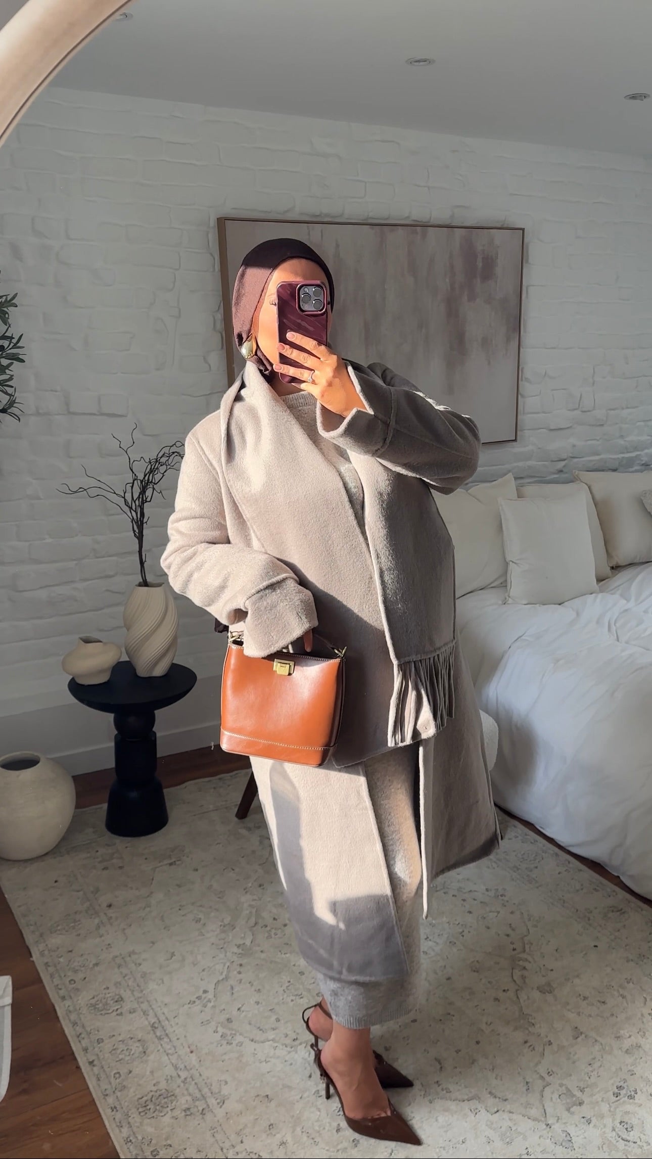 [GAMME LUXE] Manteau long ultra doux en laine véritable ultra chaud à écharpe | Beige