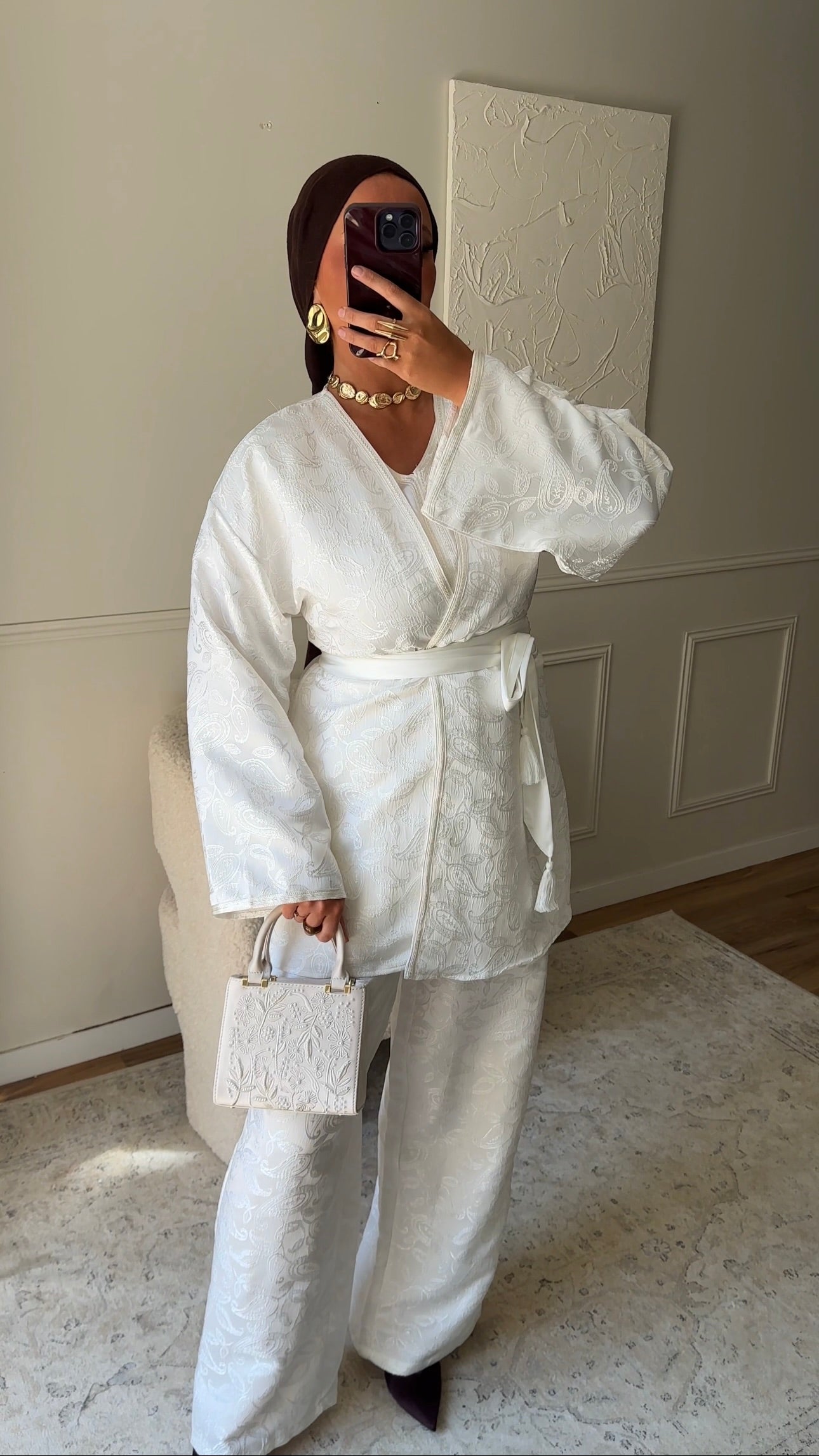 [GAMME LUXE] Ensemble en brocard à ceinture AGATHE | Blanc
