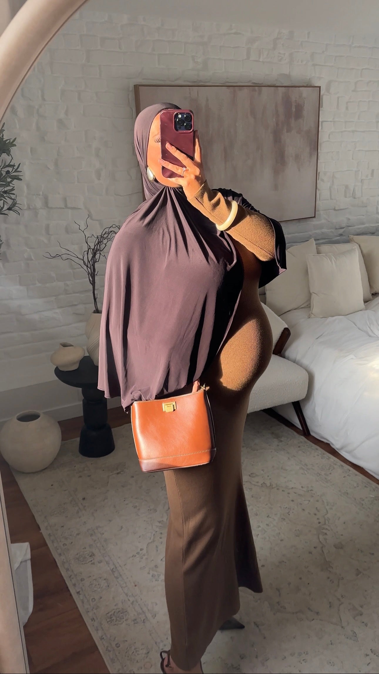 Robe pull ultra longue côtelée en maille épaisse | Camel