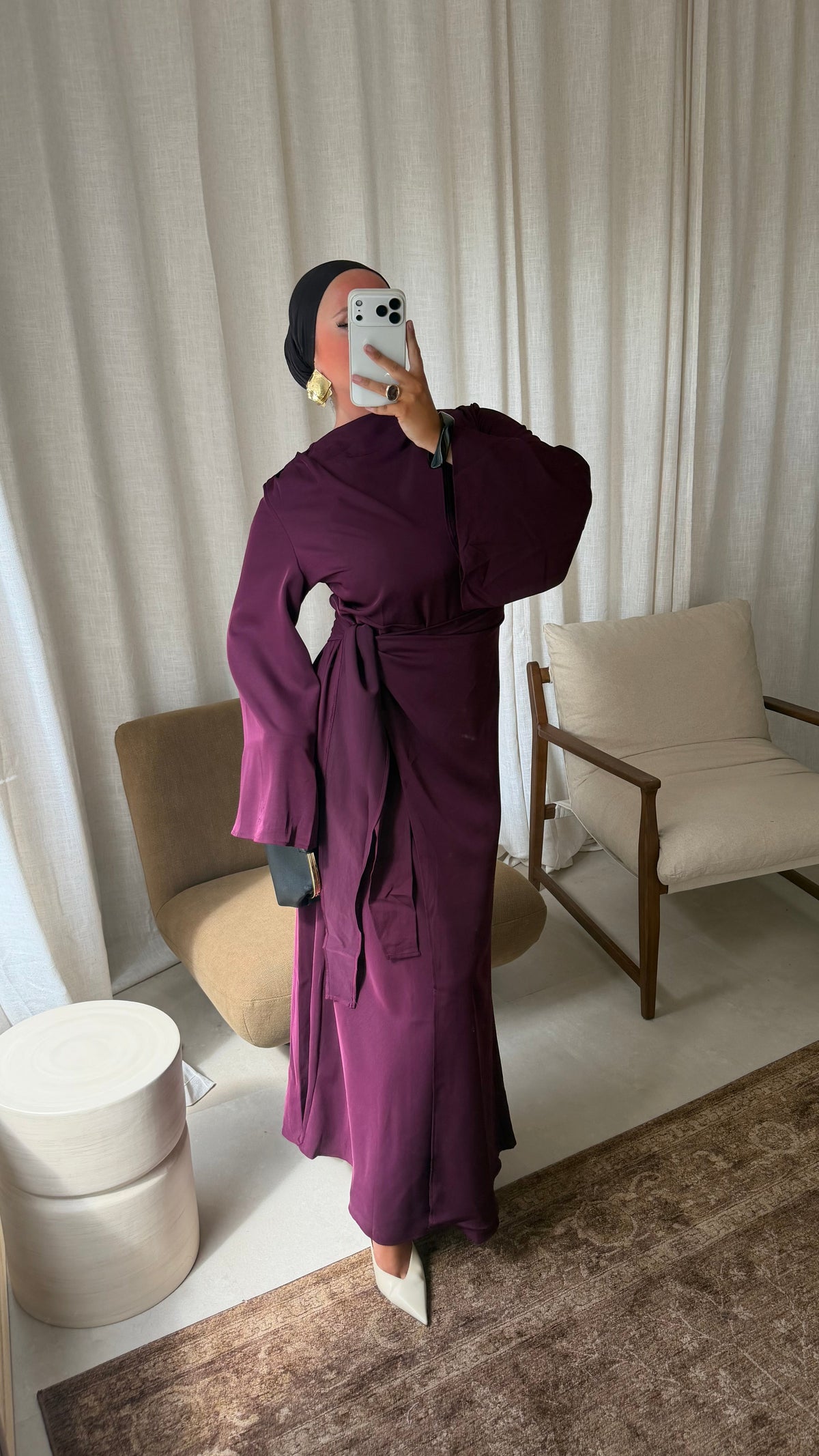 Robe ultra longue satinée | Prune