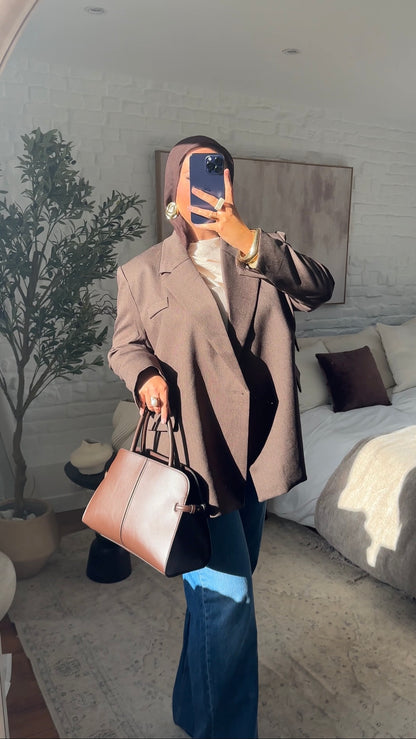 [GAMME PREMIUM] Blazer oversize cache cœur en lin | Marron