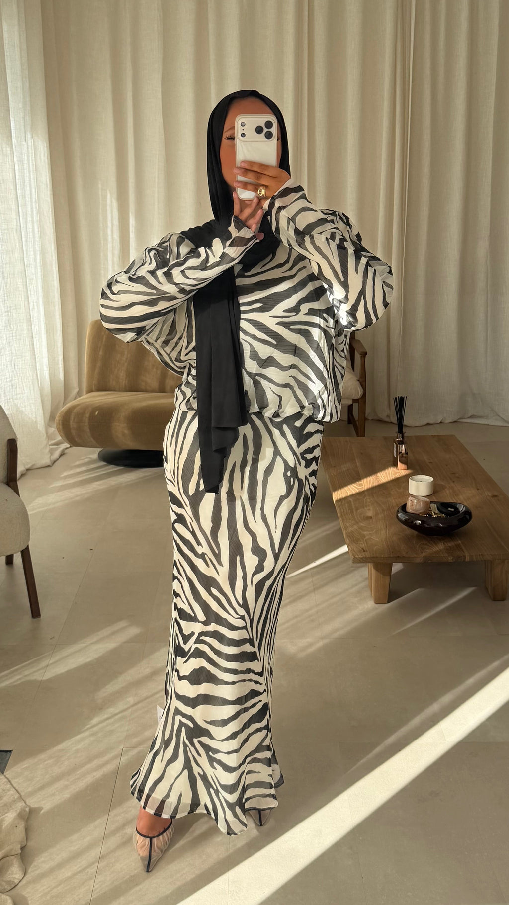 Robe ultra longue zébrée | Noir et blanc