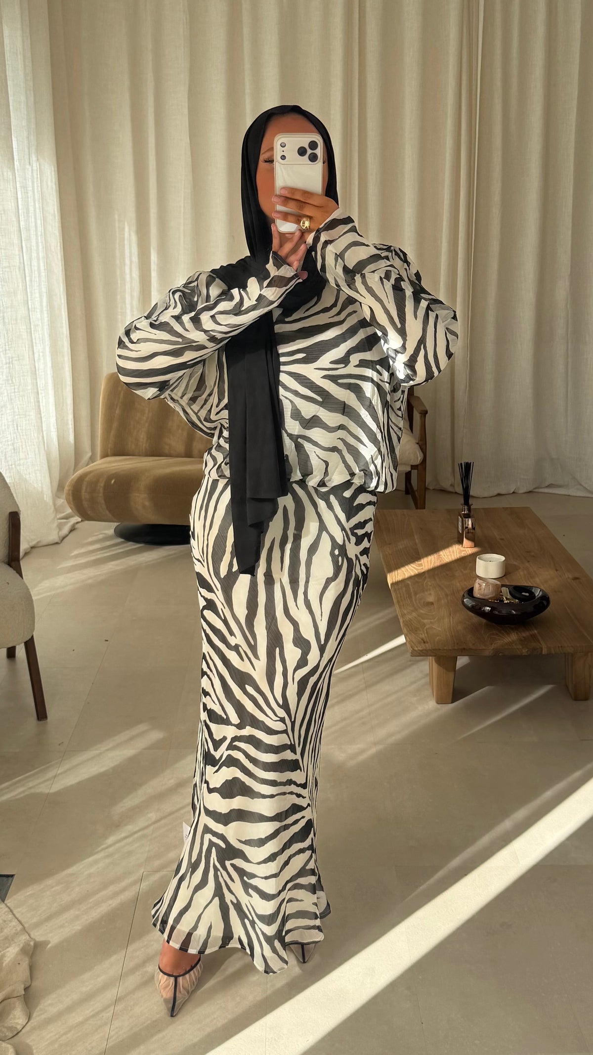 Robe ultra longue zébrée | Noir et blanc