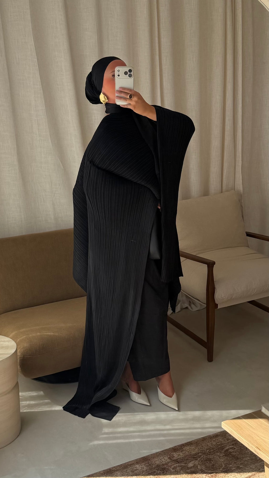 [GAMME LUXE] Cape plissée ultra longue faite en atelier | Noir
