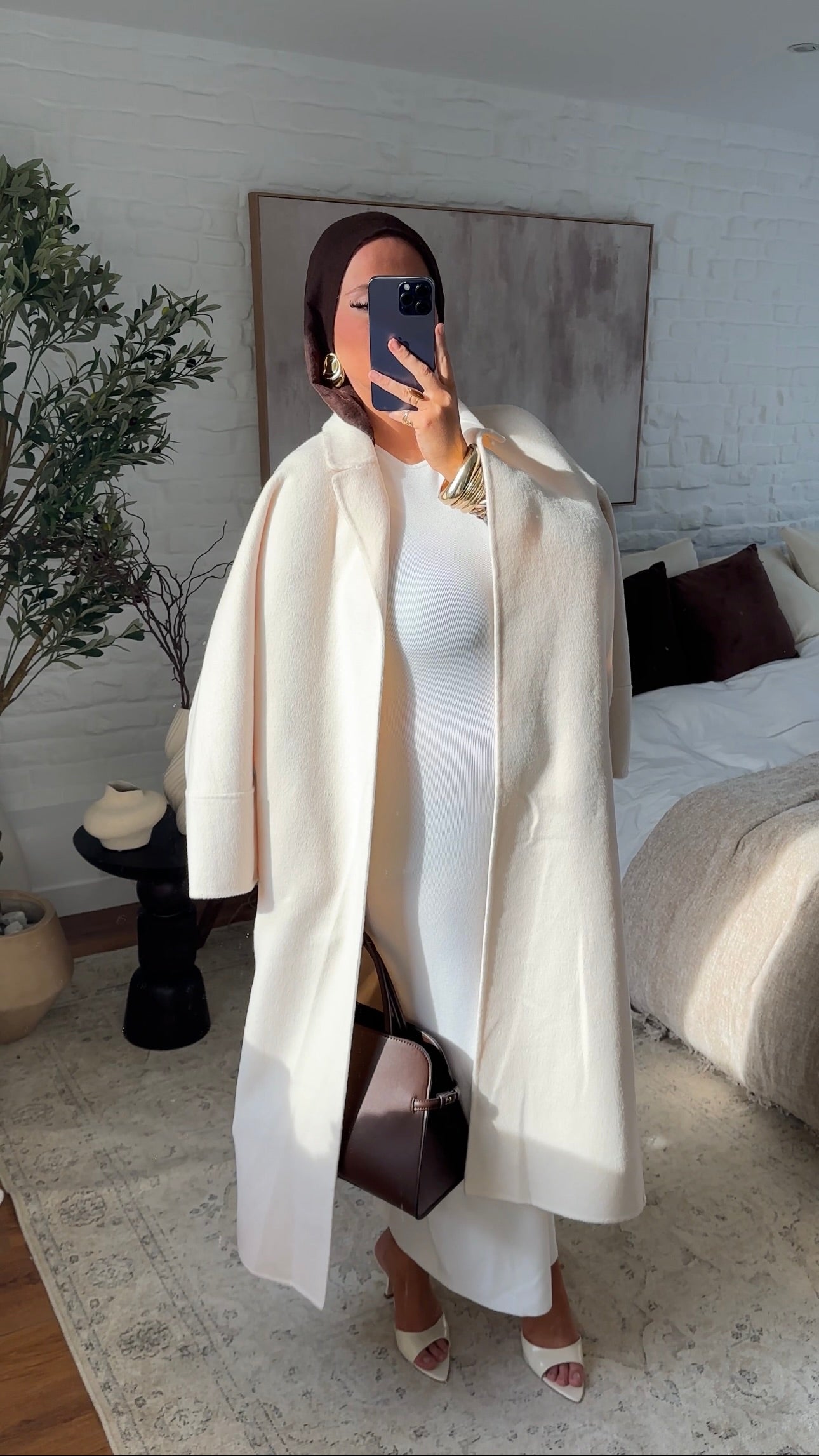 [GAMME PREMIUM] Manteau long en laine véritable fait main à ceinture | Écru