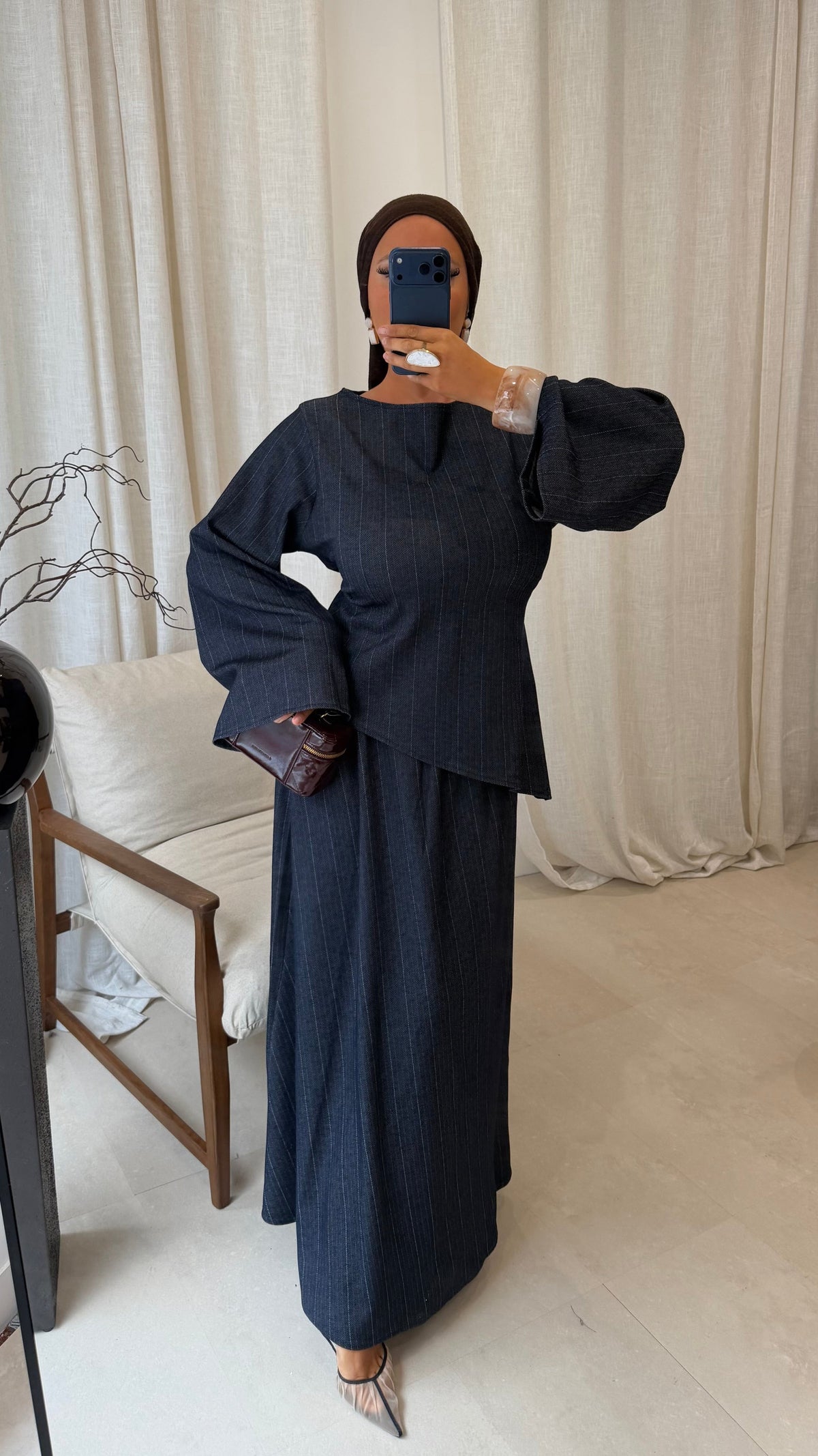 Haut asymétrique à rayures SERENA | Bleu jean