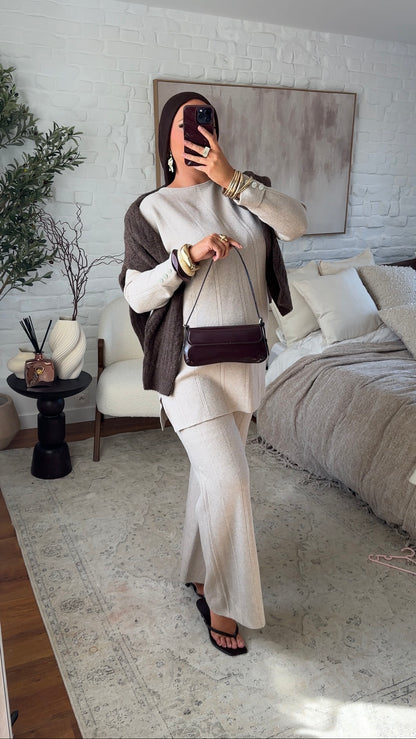 Ensemble comfy en maille à pantalon | Beige