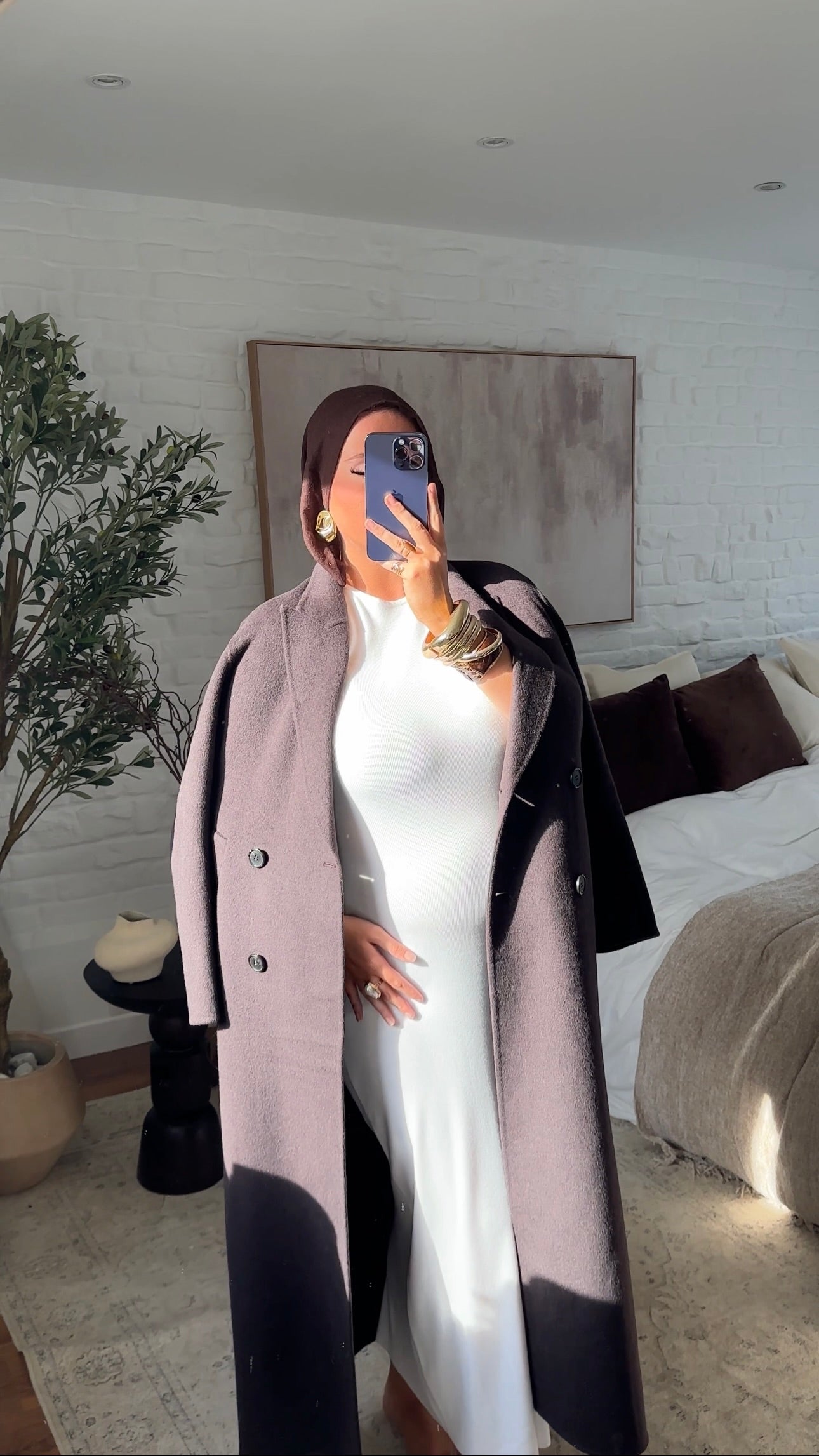 [GAMME PREMIUM] Manteau ultra long en laine véritable | Marron dark chocolat