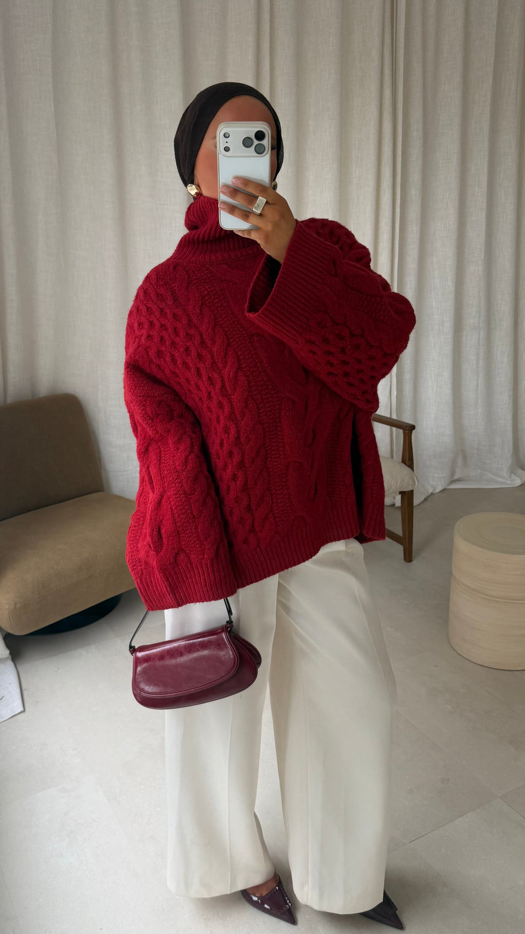 [GAMME PREMIUM] Pull à col montant ultra chaud OSLO | Rouge