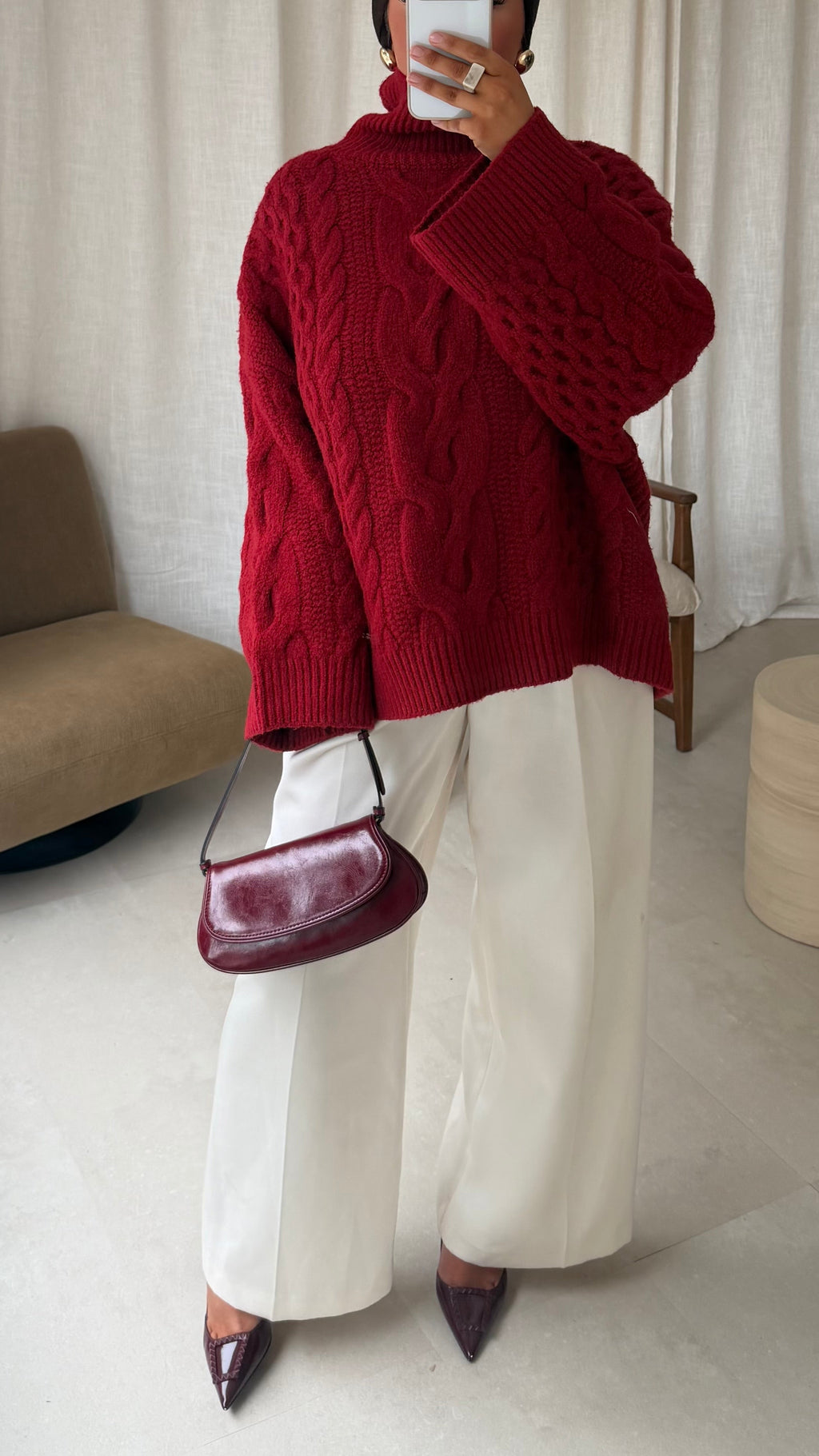 [GAMME PREMIUM] Pull à col montant ultra chaud OSLO | Rouge