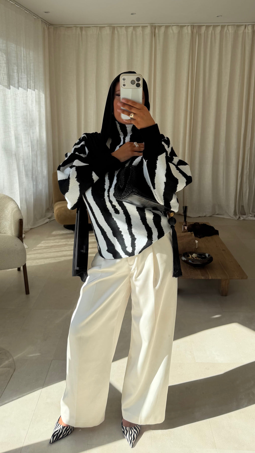 Pull ultra large zébré AZIA | Noir et blanc