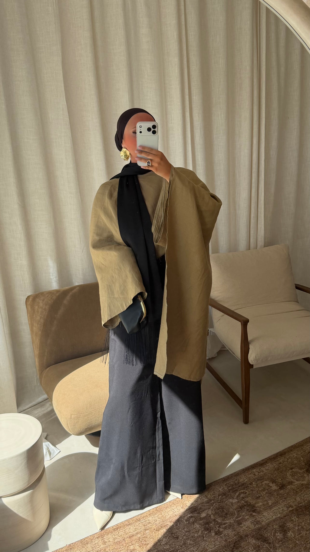 [CRÉATION] Haut avec cape intégrée 100% lin | Vert olive